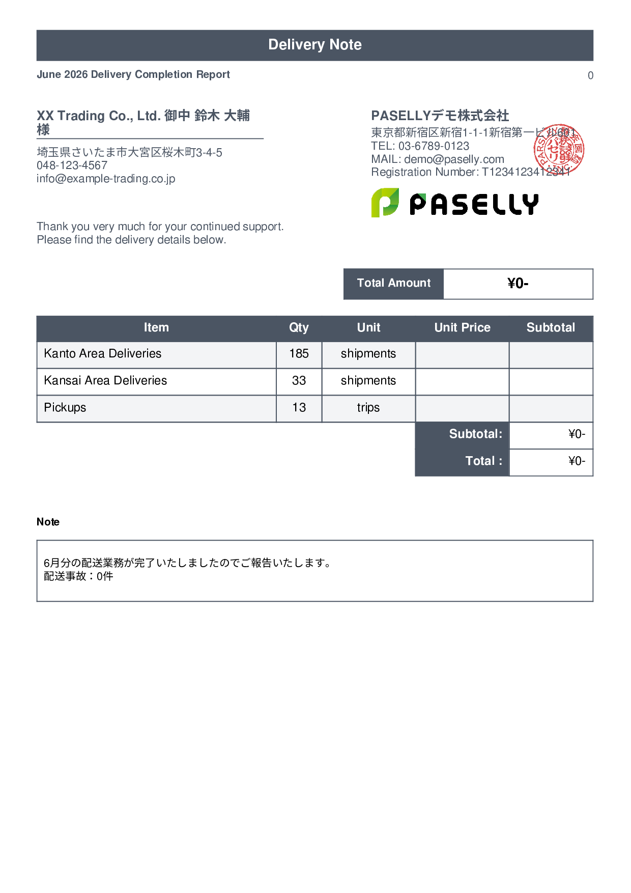 Delivery Completion Report (Delivery Note) - Standard 1