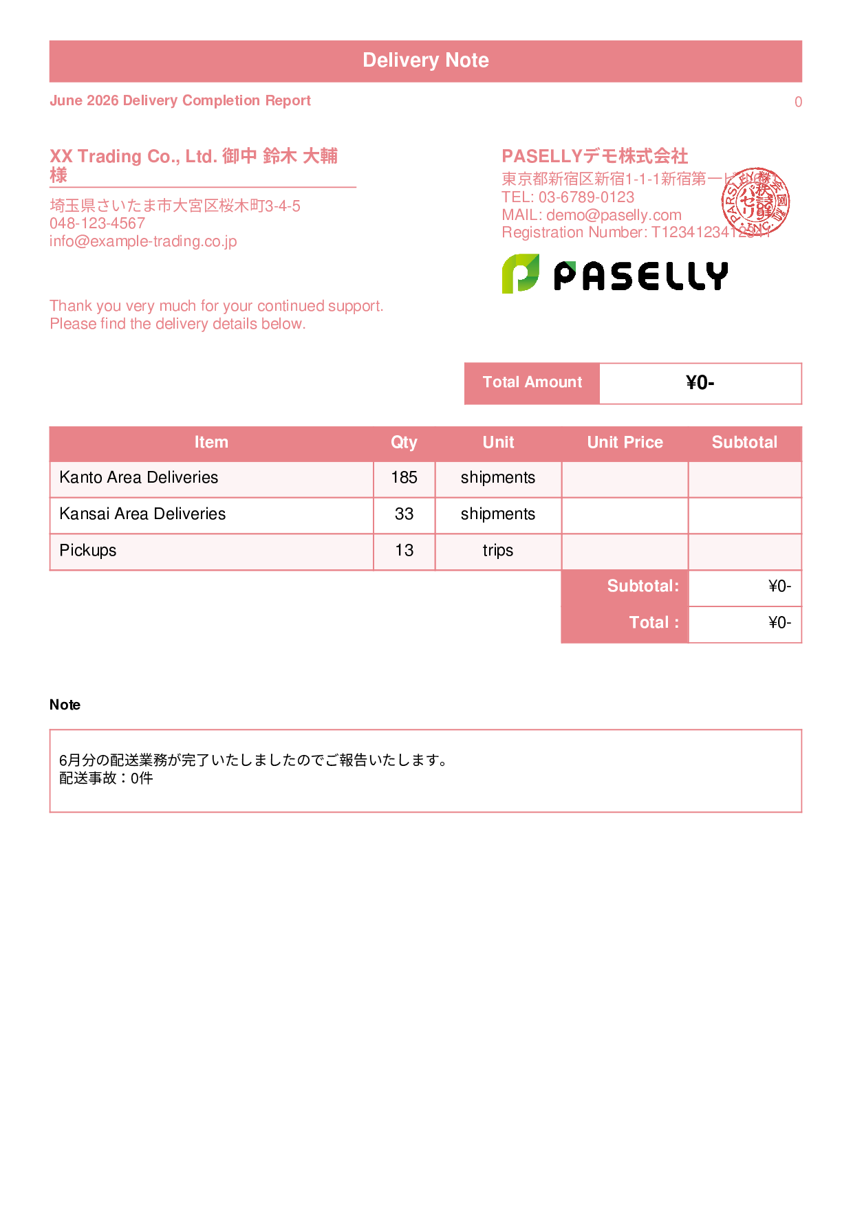 Delivery Completion Report (Delivery Note) - Standard 1