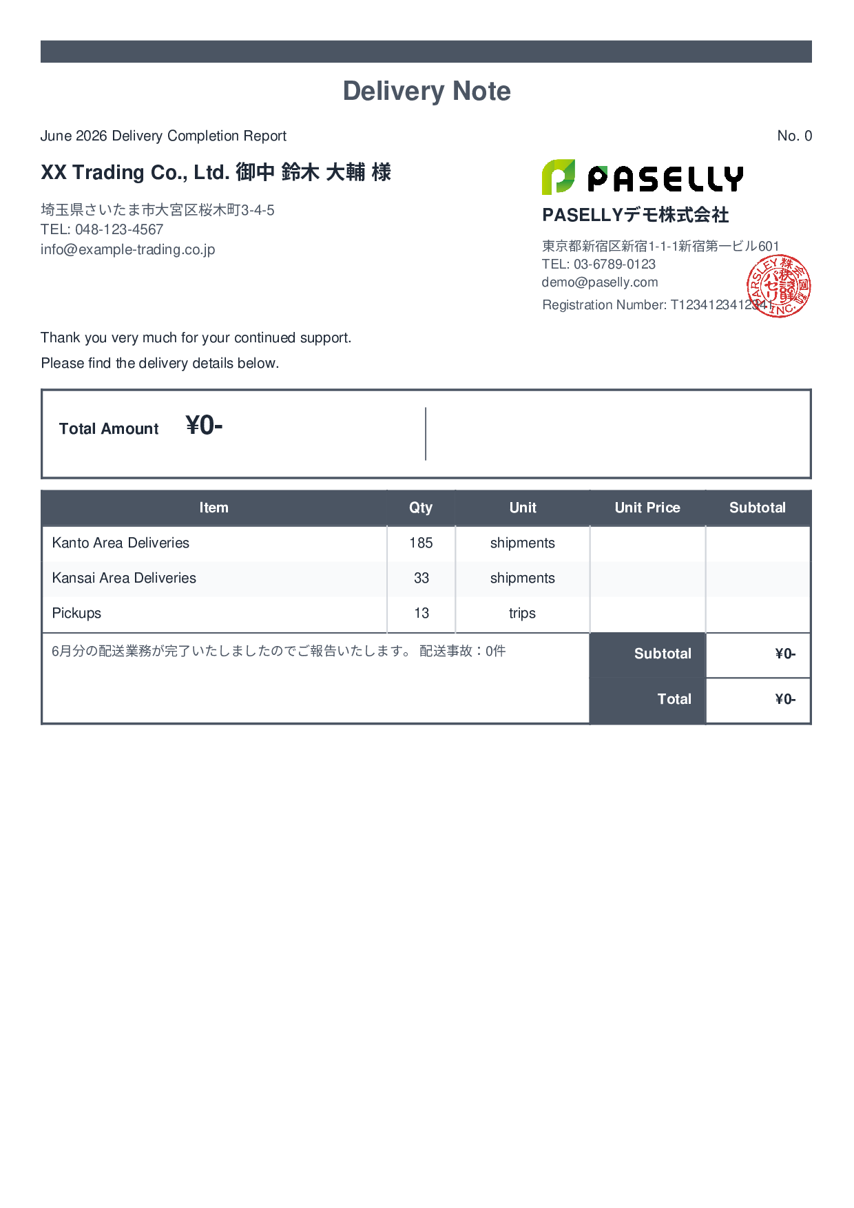 Delivery Completion Report (Delivery Note) - Standard 2