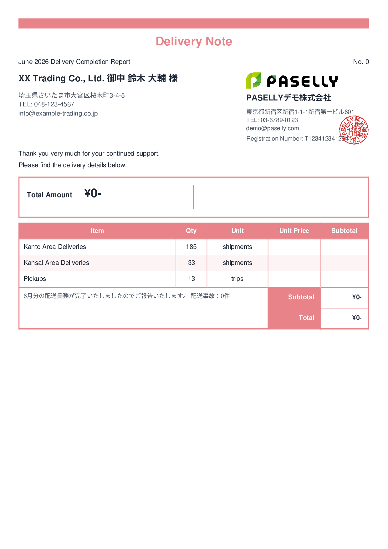 Delivery Completion Report (Delivery Note) - Standard 2