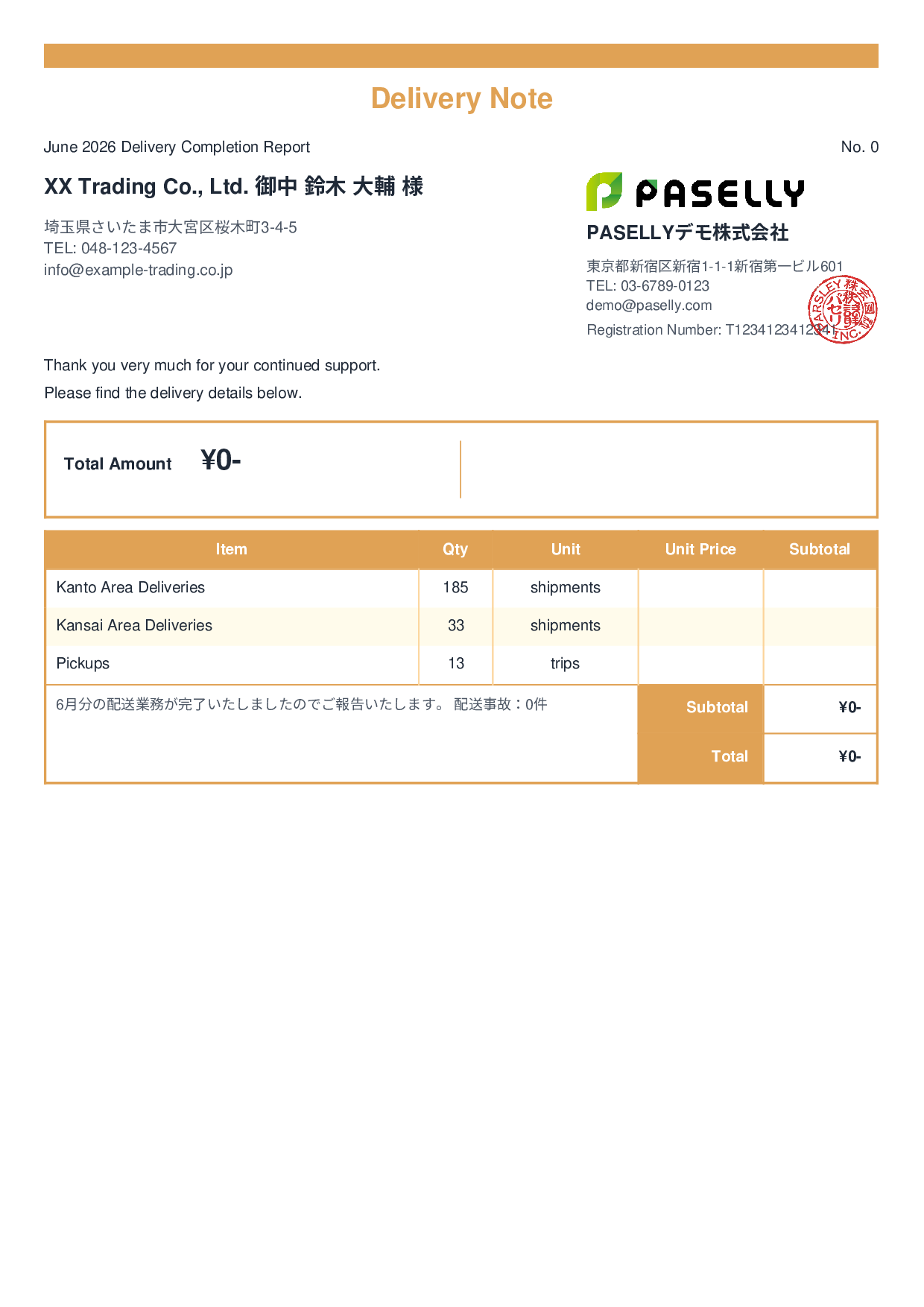 Delivery Completion Report (Delivery Note) - Standard 2