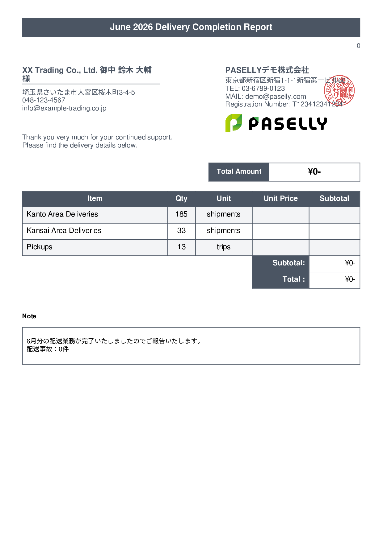Delivery Completion Report (Delivery Note) - Title Banner