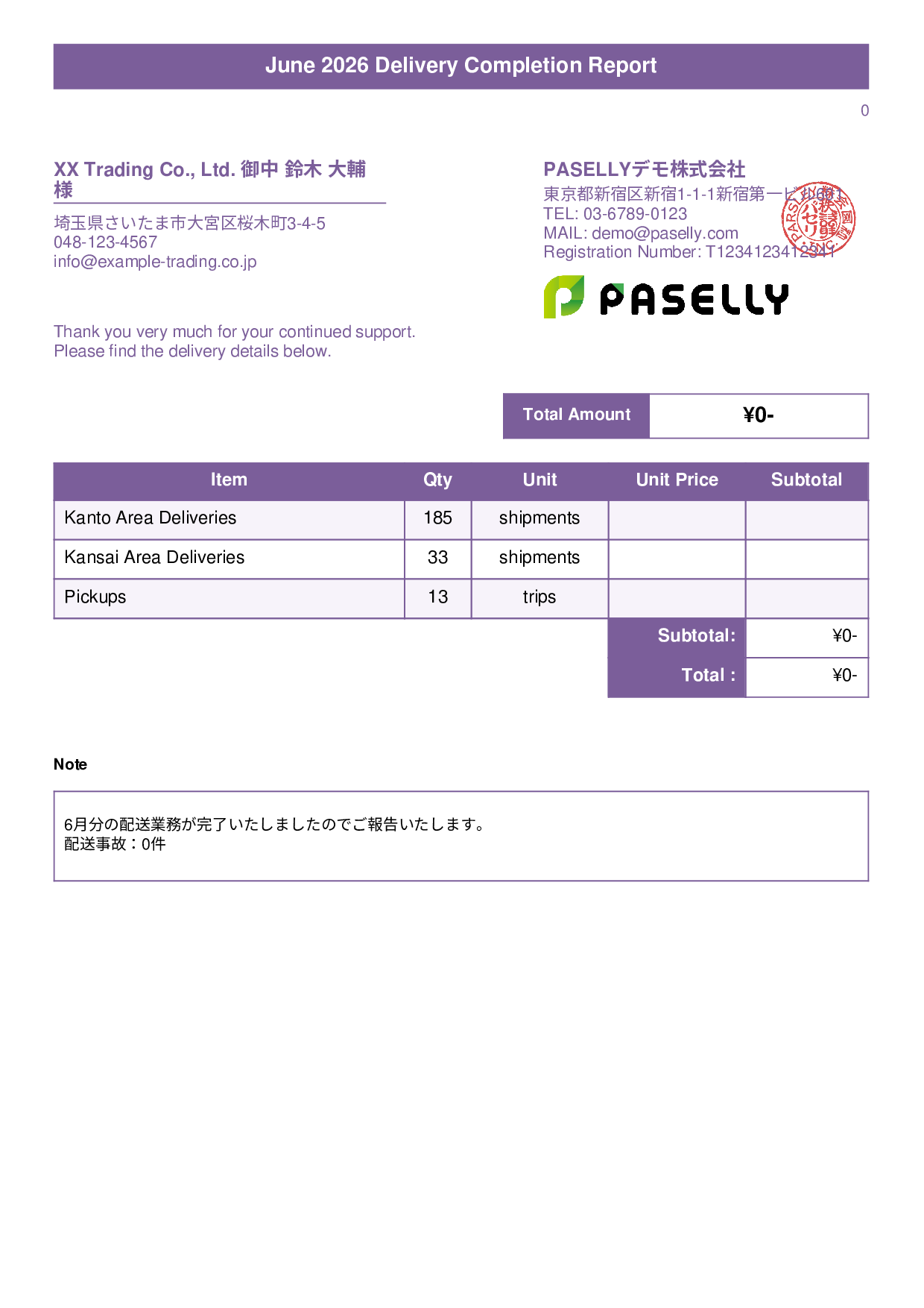 Delivery Completion Report (Delivery Note) - Title Banner