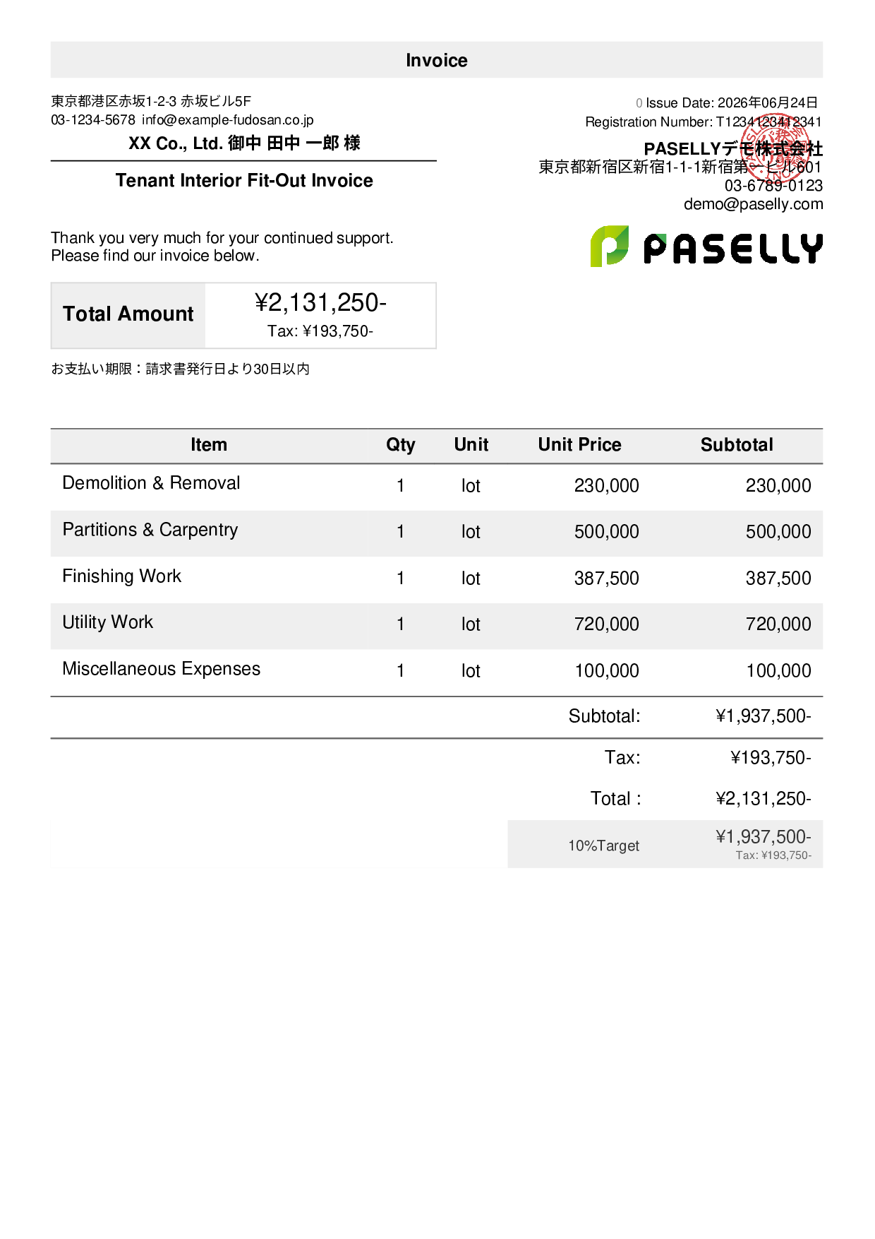 Interior Fit-Out Invoice