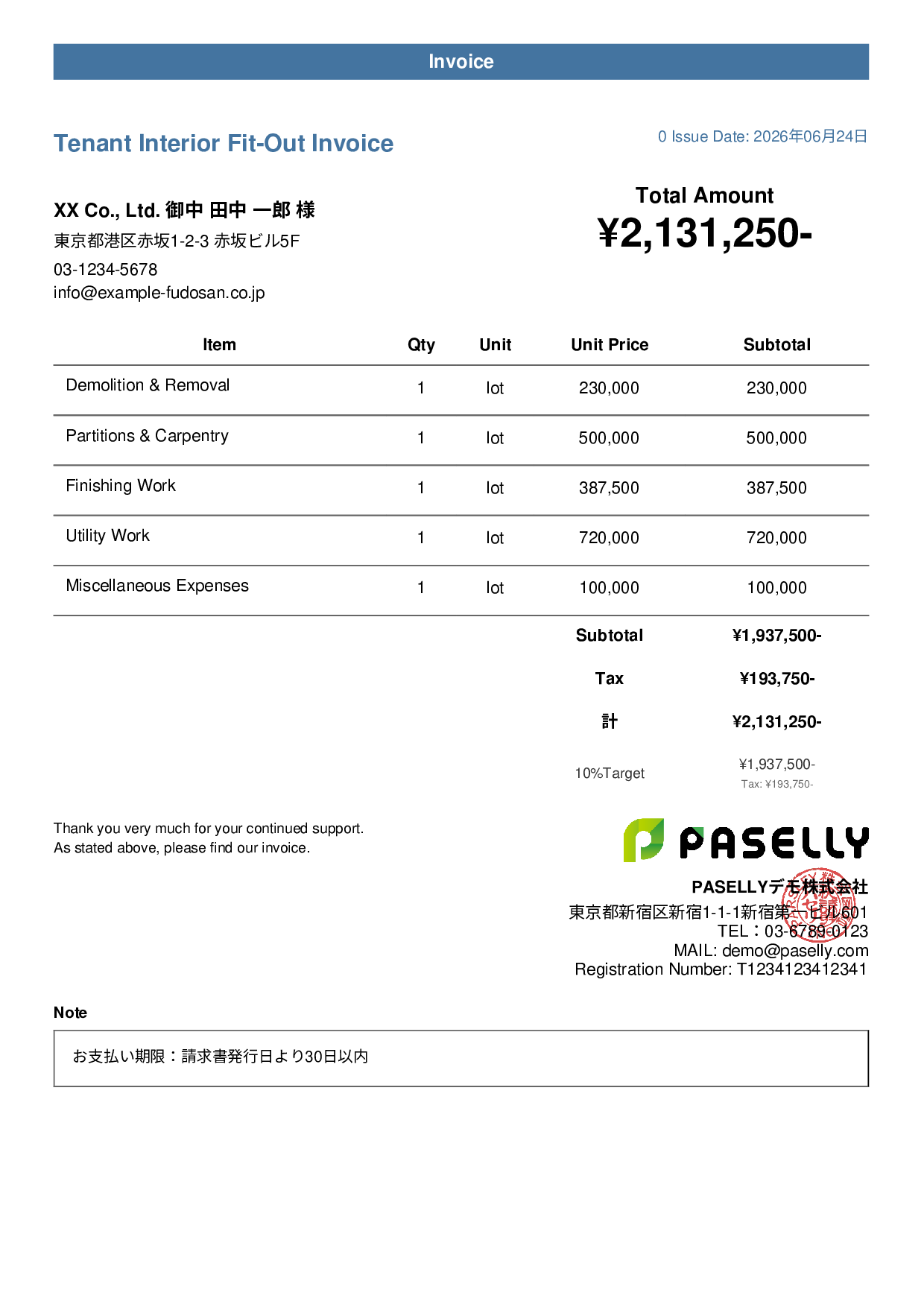 Interior Fit-Out Invoice
