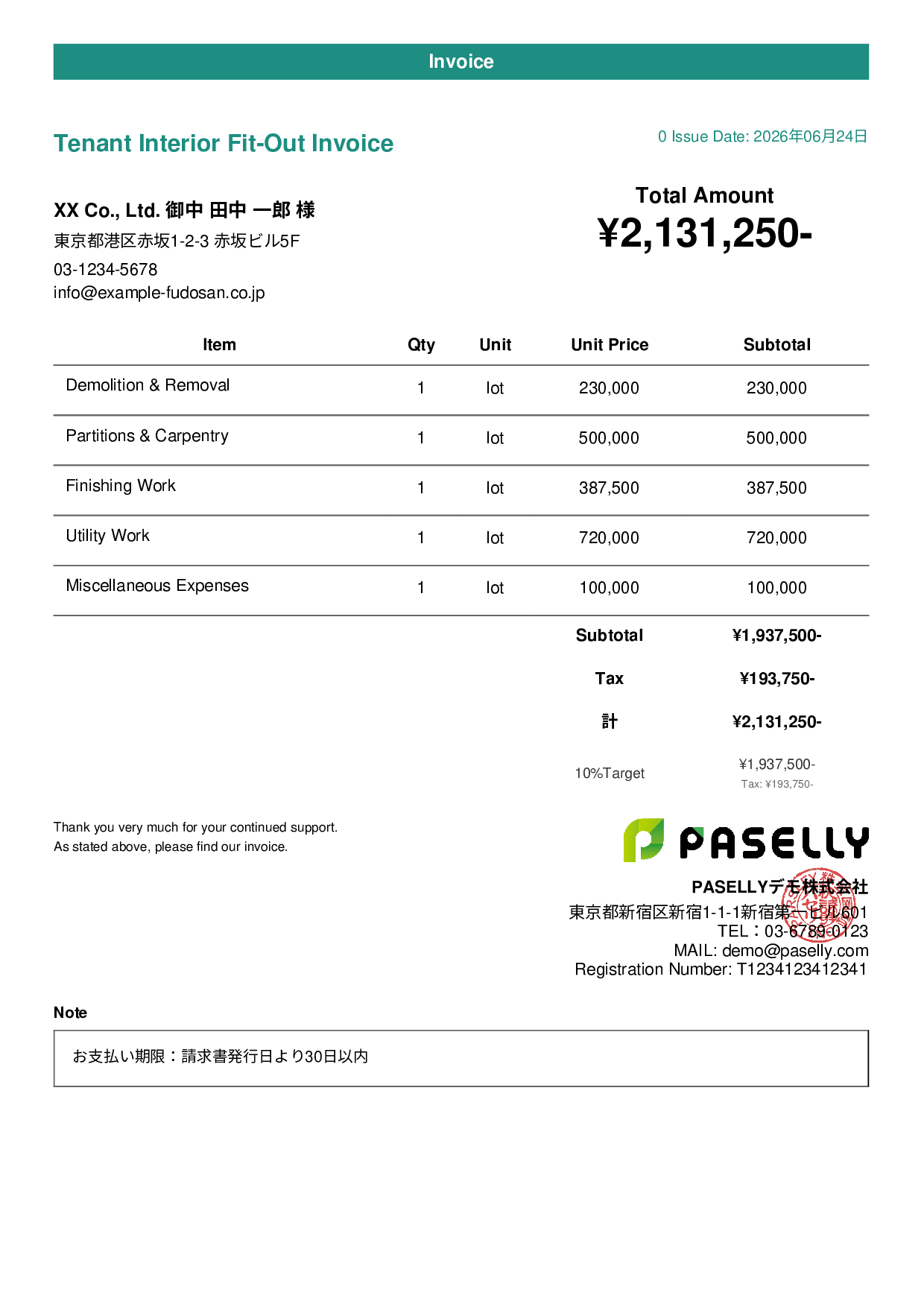 Interior Fit-Out Invoice - Casual