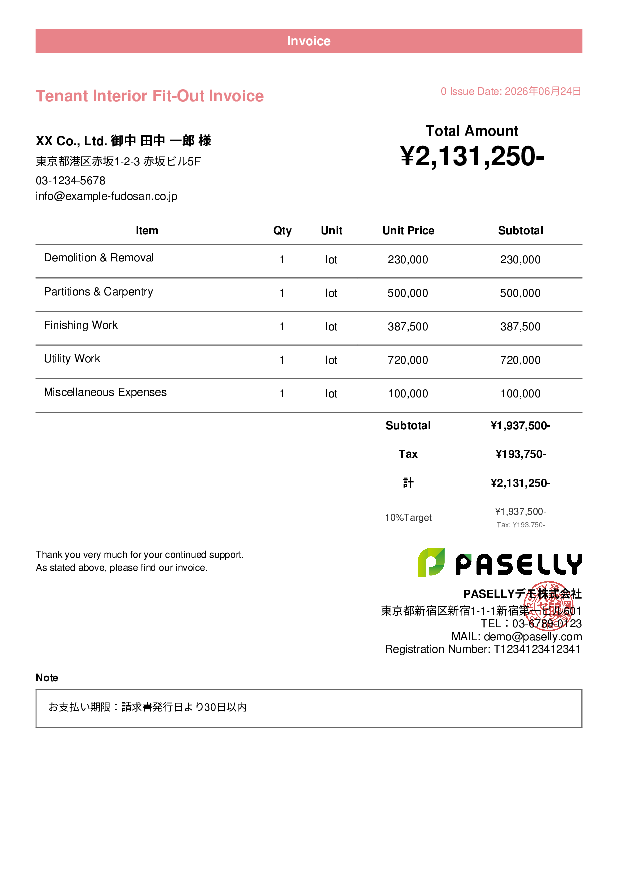 Interior Fit-Out Invoice - Casual