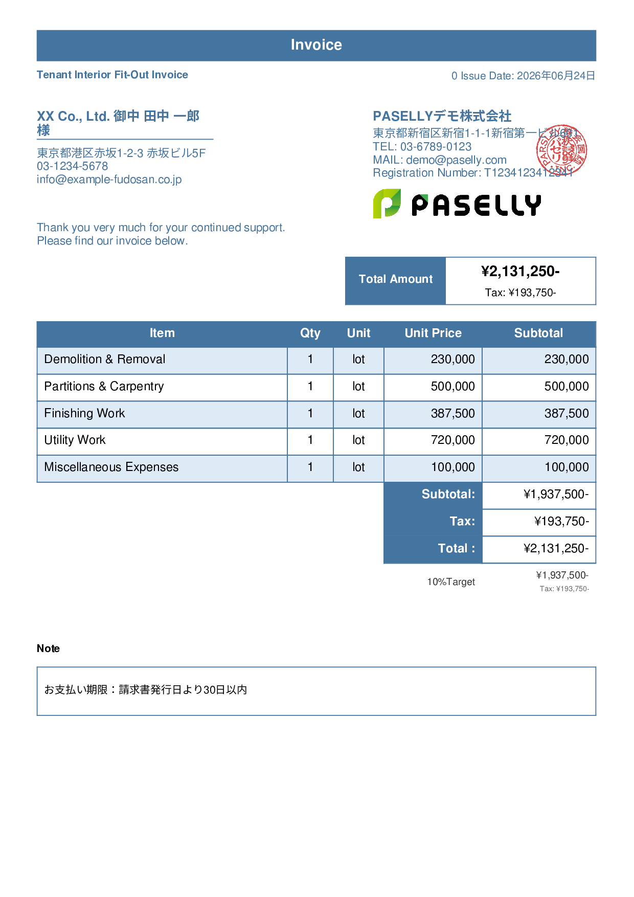 Interior Fit-Out Invoice - Standard 1