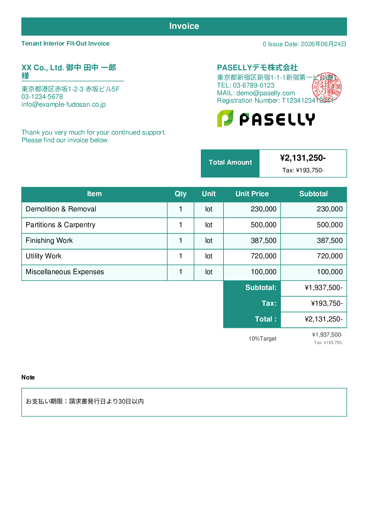 Interior Fit-Out Invoice - Standard 1