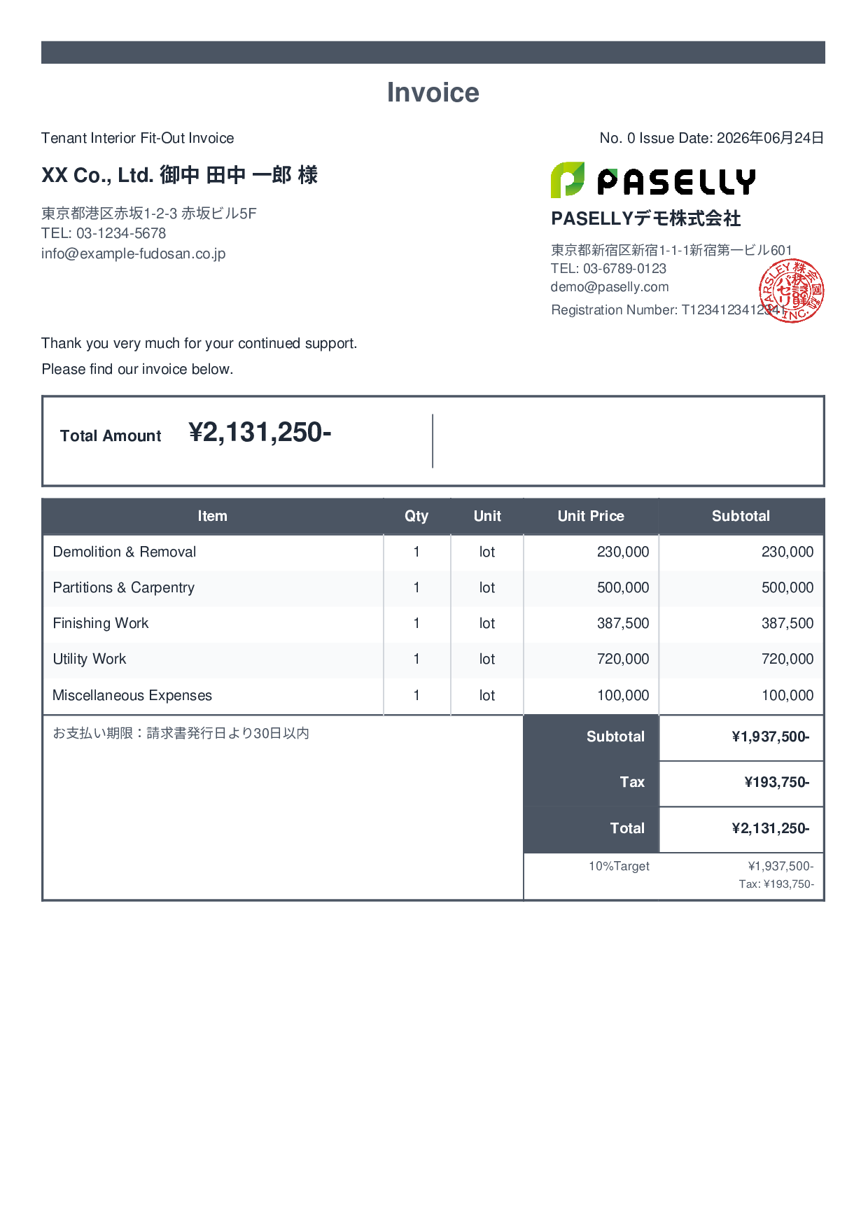 Interior Fit-Out Invoice - Standard 2