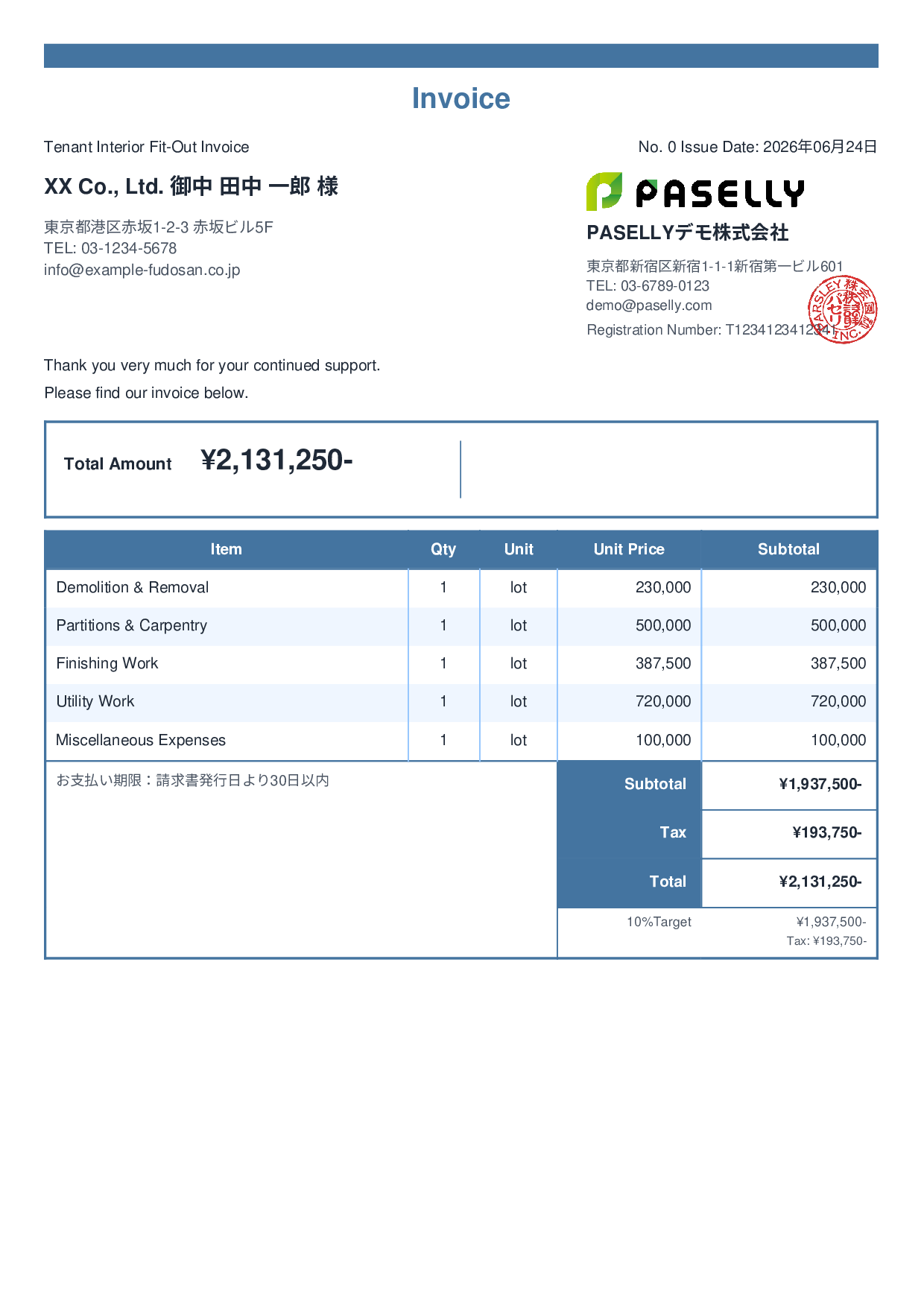 Interior Fit-Out Invoice - Standard 2