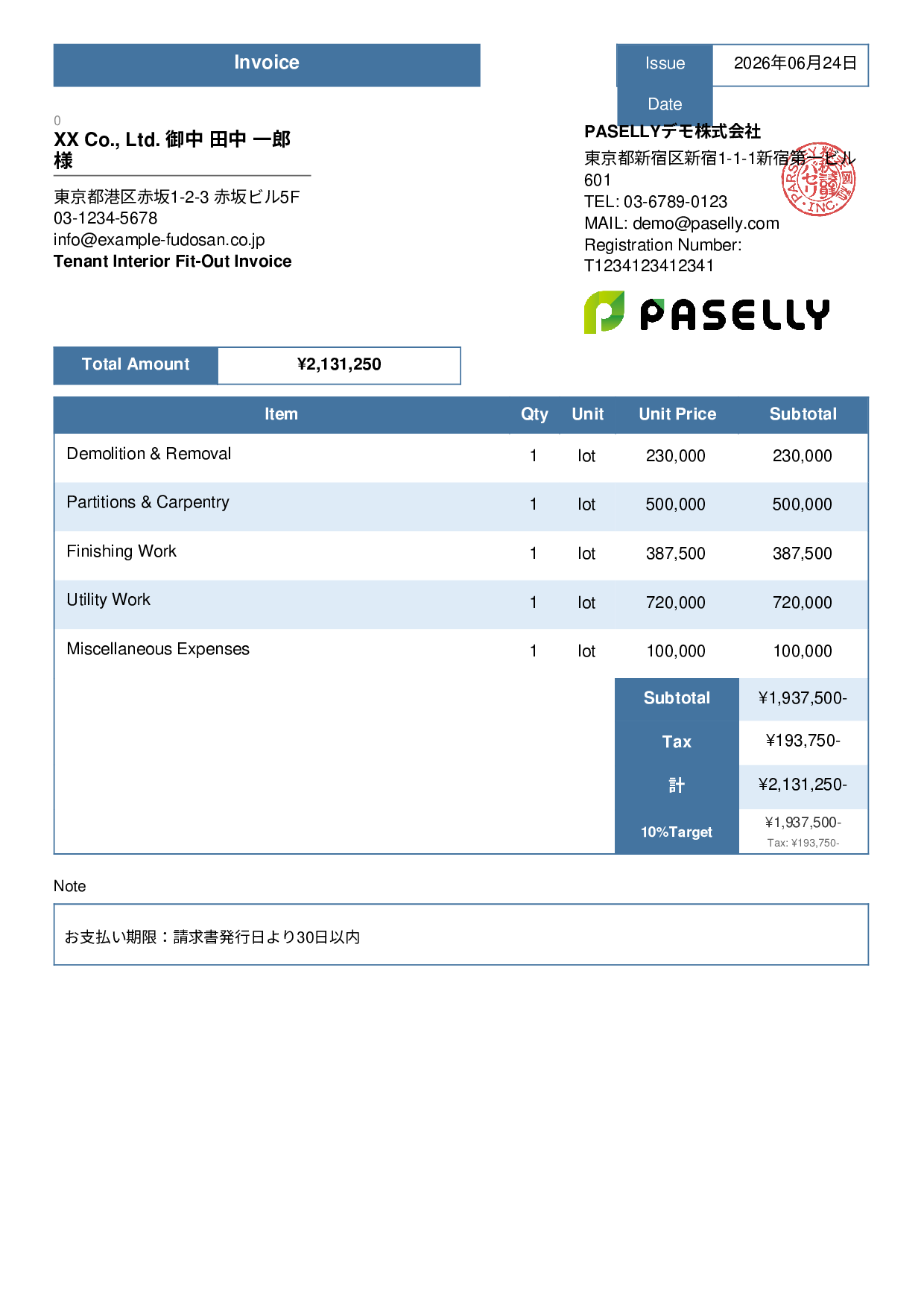 Interior Fit-Out Invoice - Standard 3