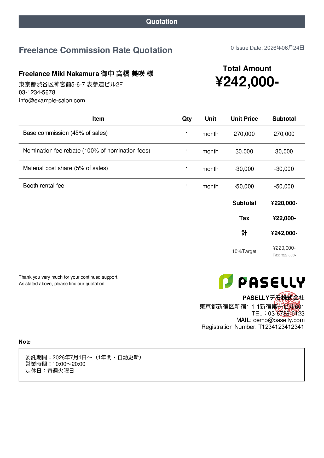 Hair Salon Freelance Commission Quotation