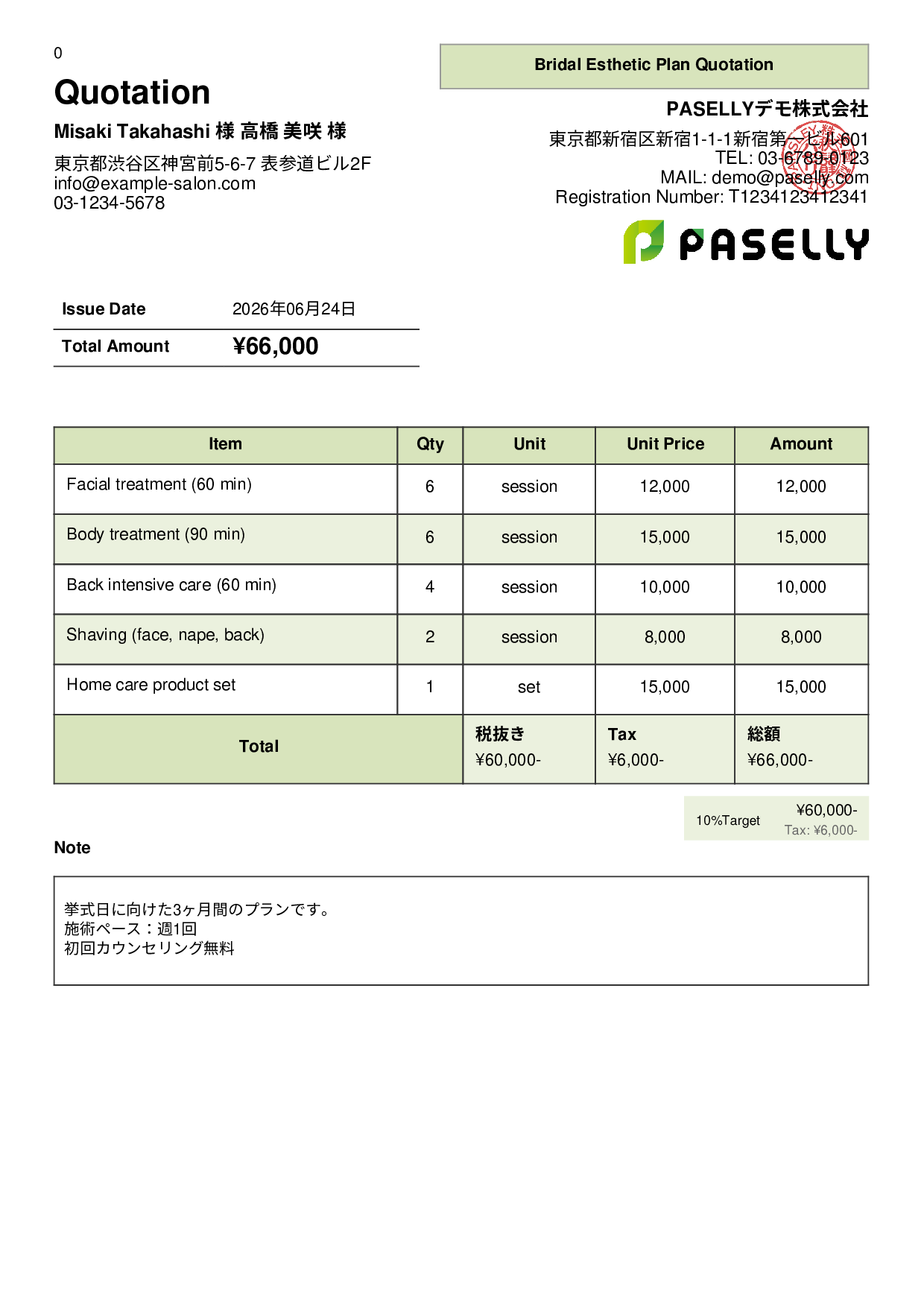Esthetic Salon Treatment Menu Quotation - Panel