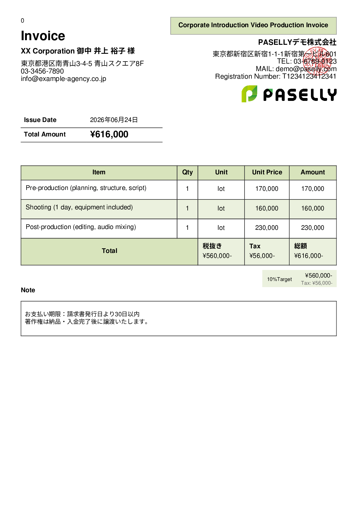 Video Production Invoice - Panel