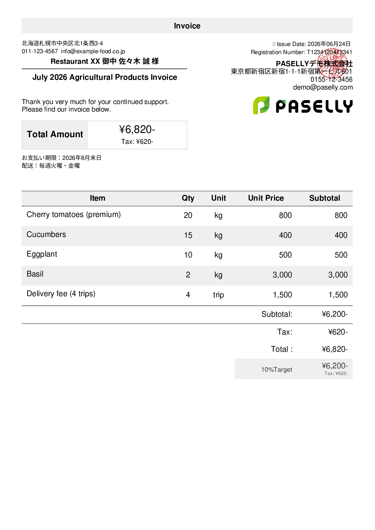 Farm Direct Sales Invoice