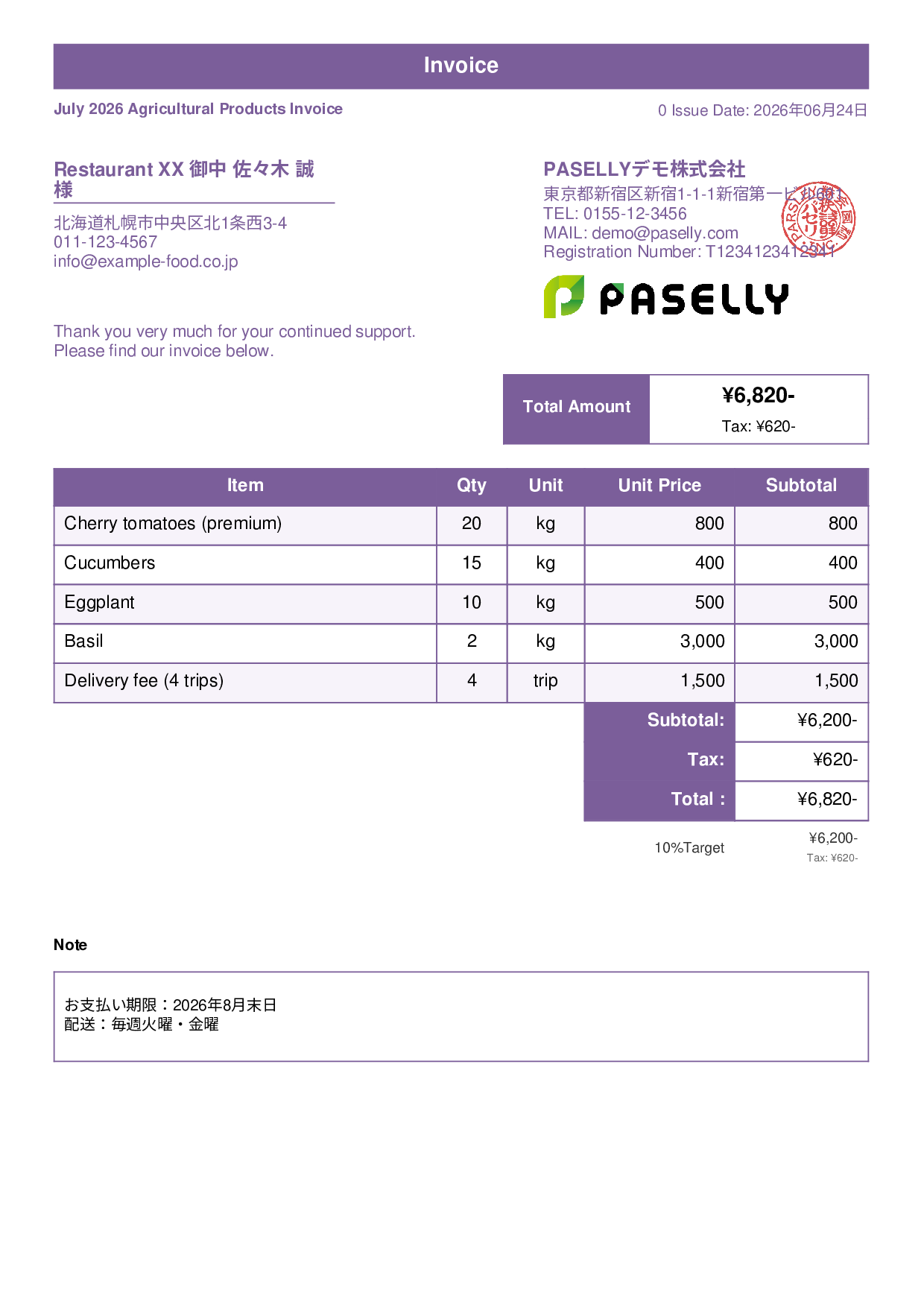 Farm Direct Sales Invoice - Standard 1