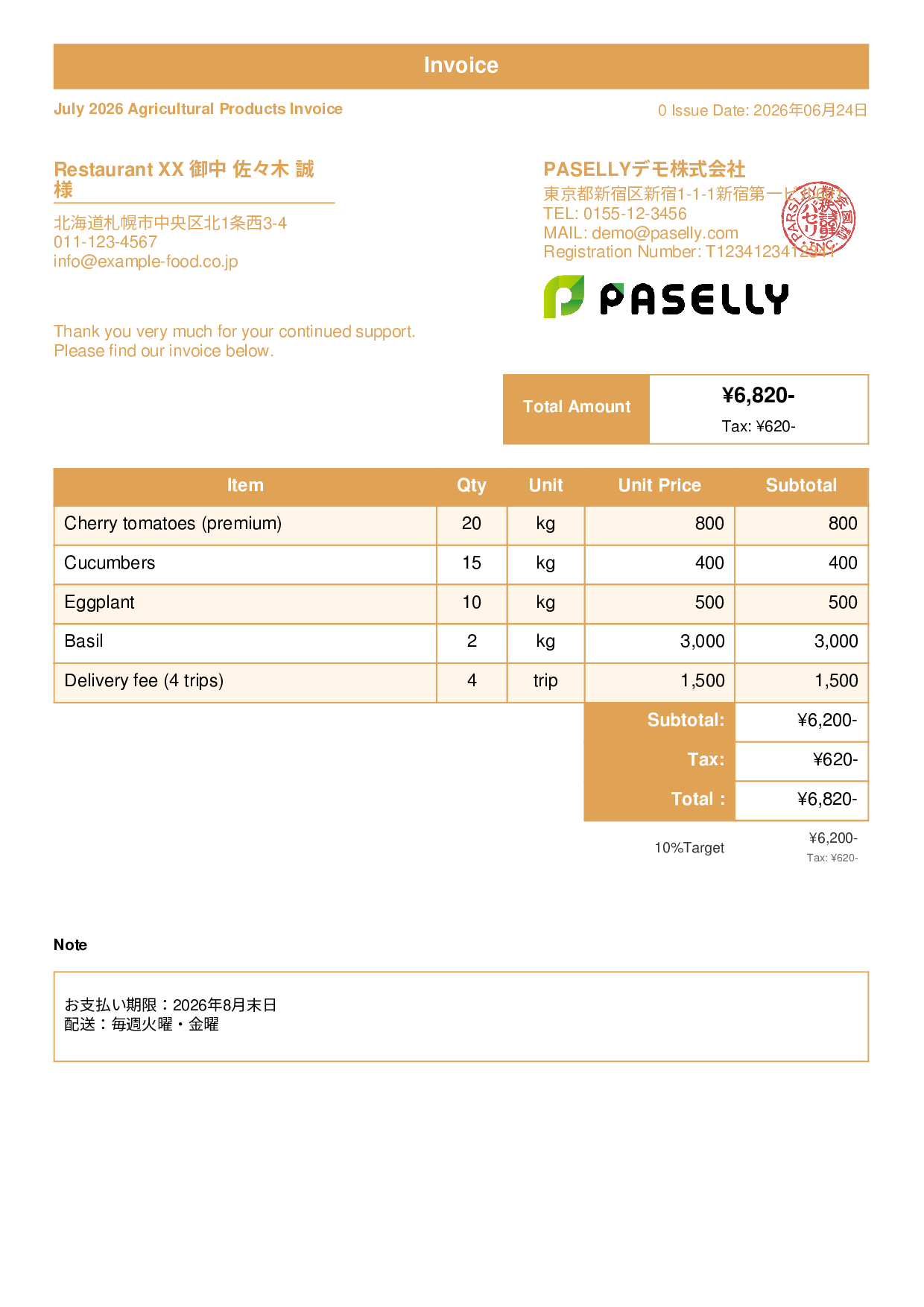 Farm Direct Sales Invoice - Standard 1