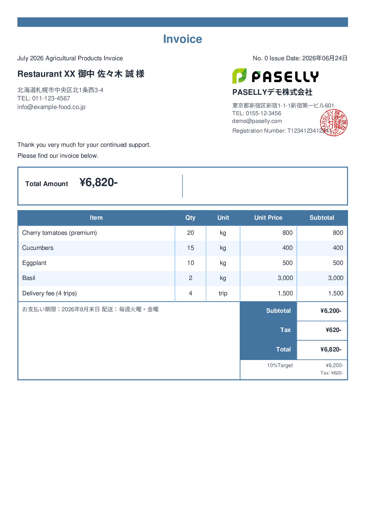 Farm Direct Sales Invoice - Standard 2