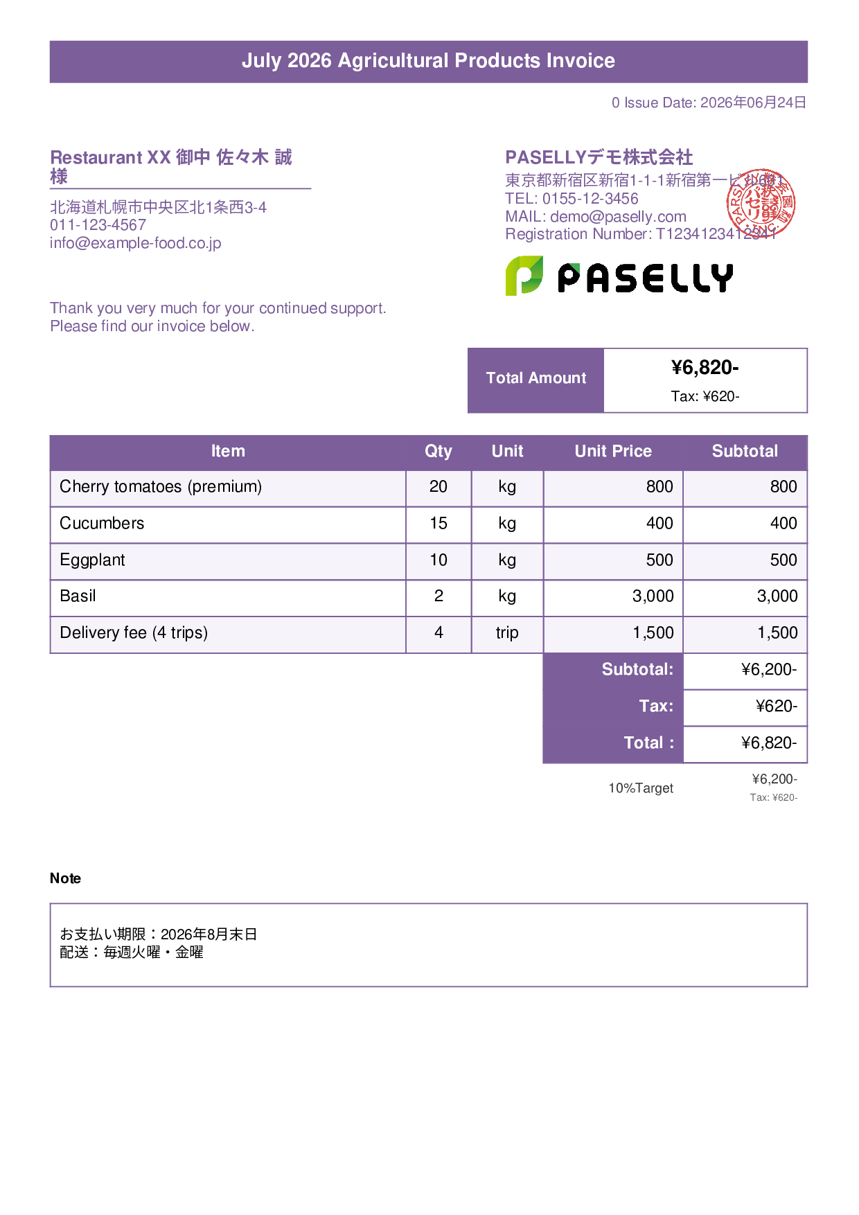 Farm Direct Sales Invoice - Title Banner