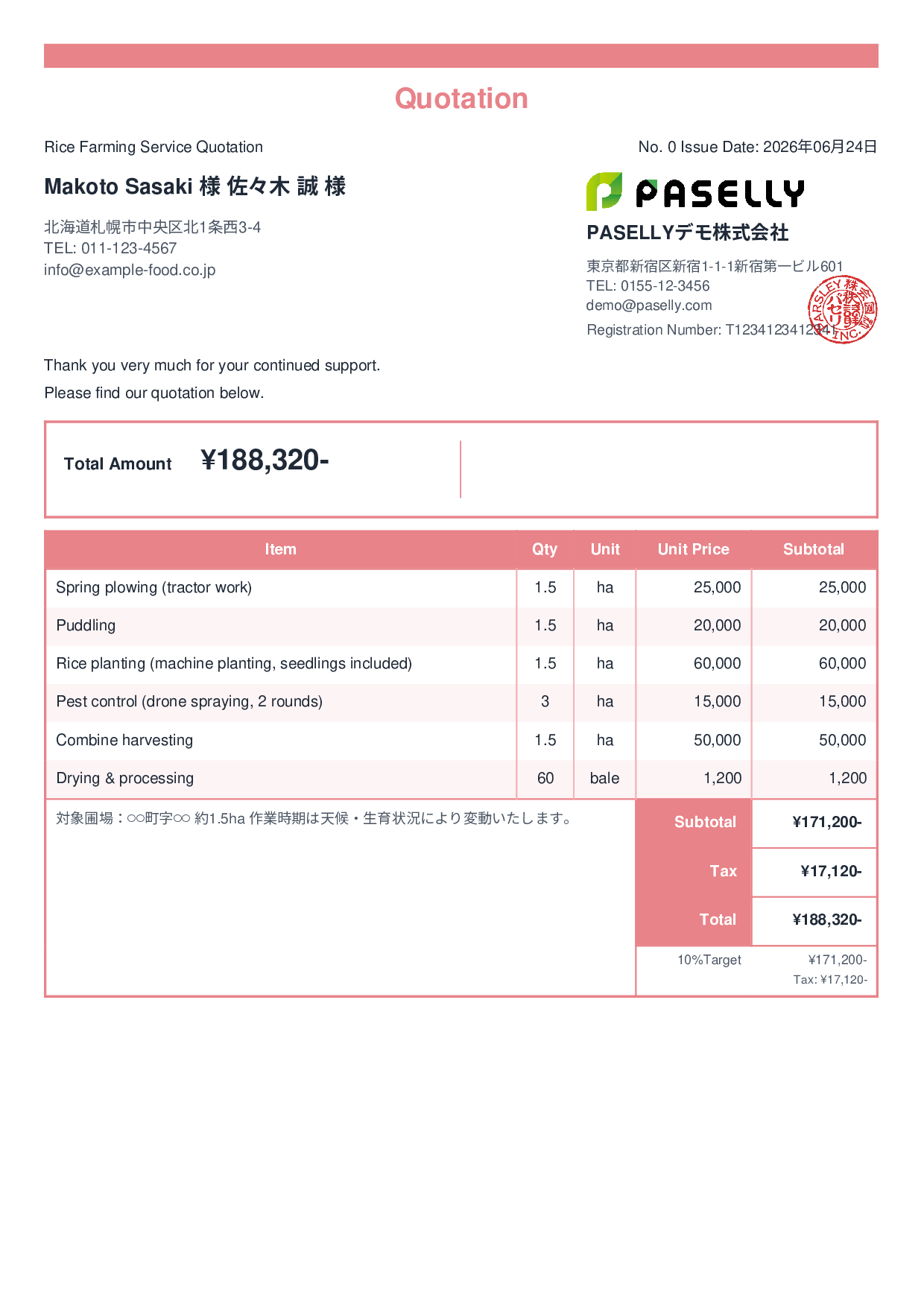 Contract Farming Service Quotation - Standard 2
