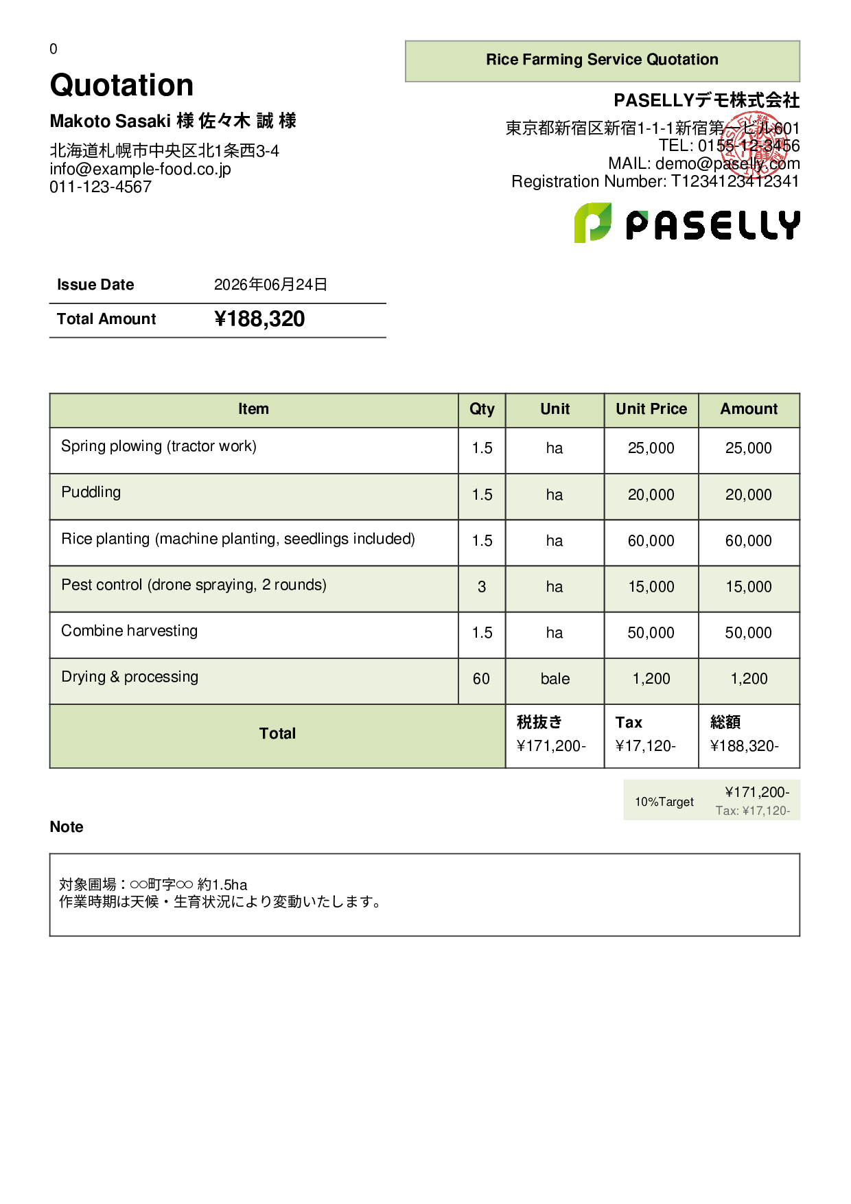 Contract Farming Service Quotation - Panel