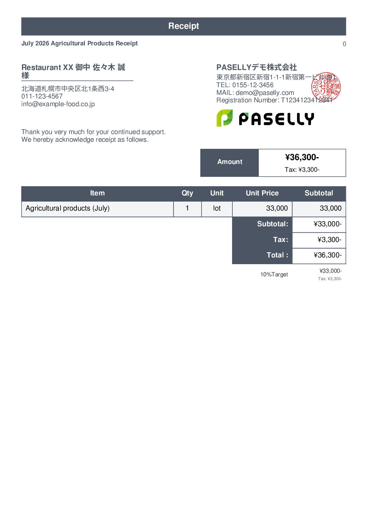 Farm Direct Sales Receipt - Standard 1