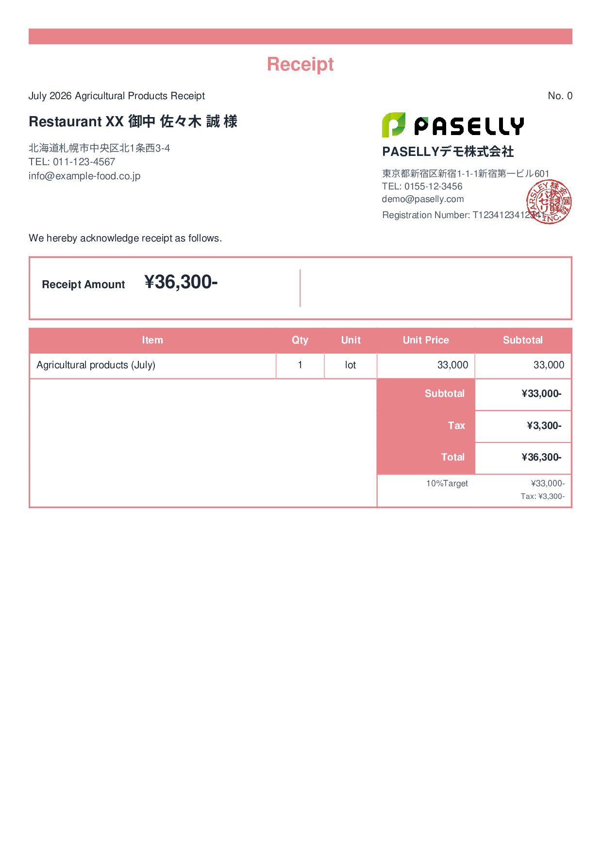 Farm Direct Sales Receipt - Standard 2