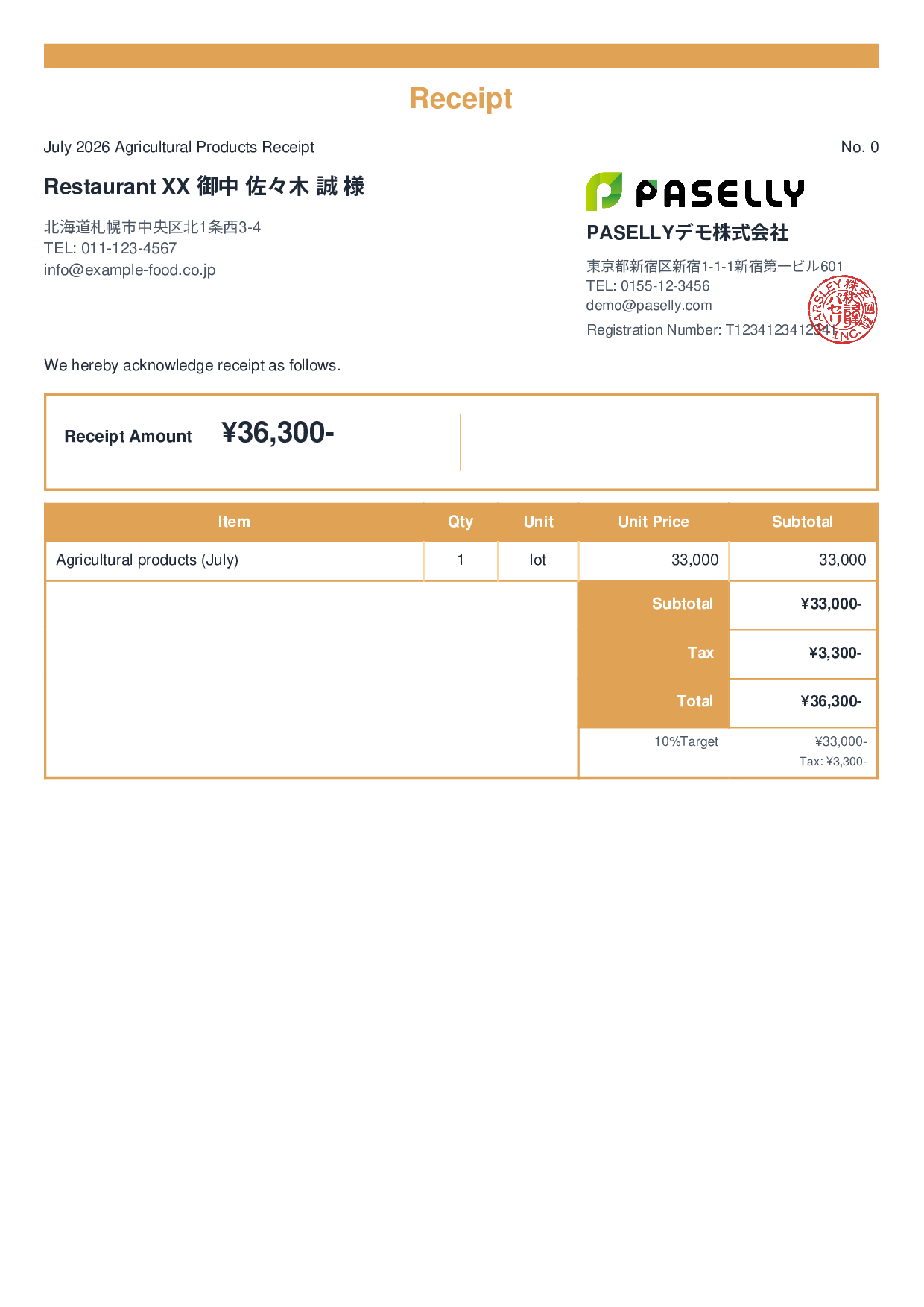 Farm Direct Sales Receipt - Standard 2