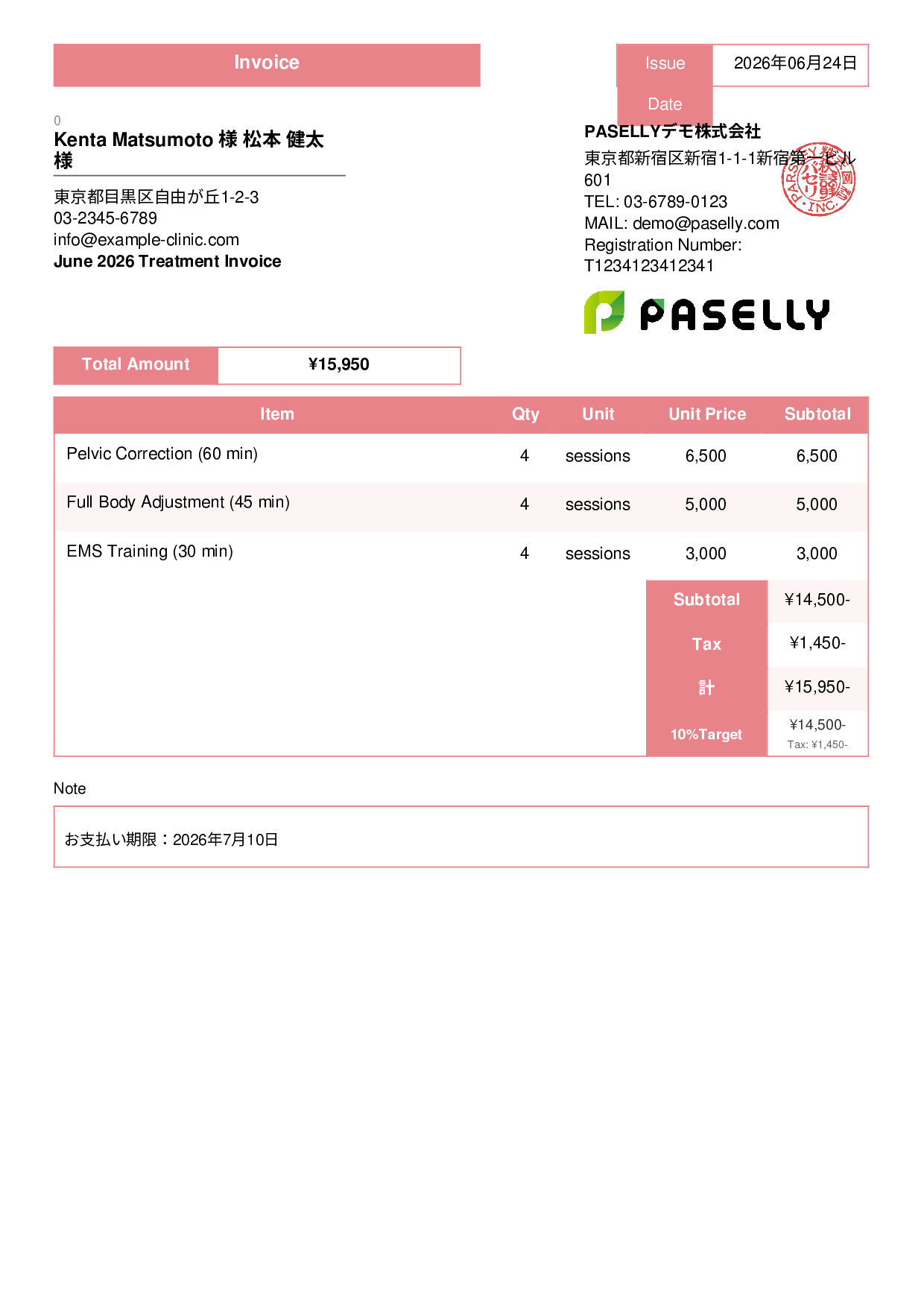 Bonesetter Monthly Treatment Invoice - Standard 3