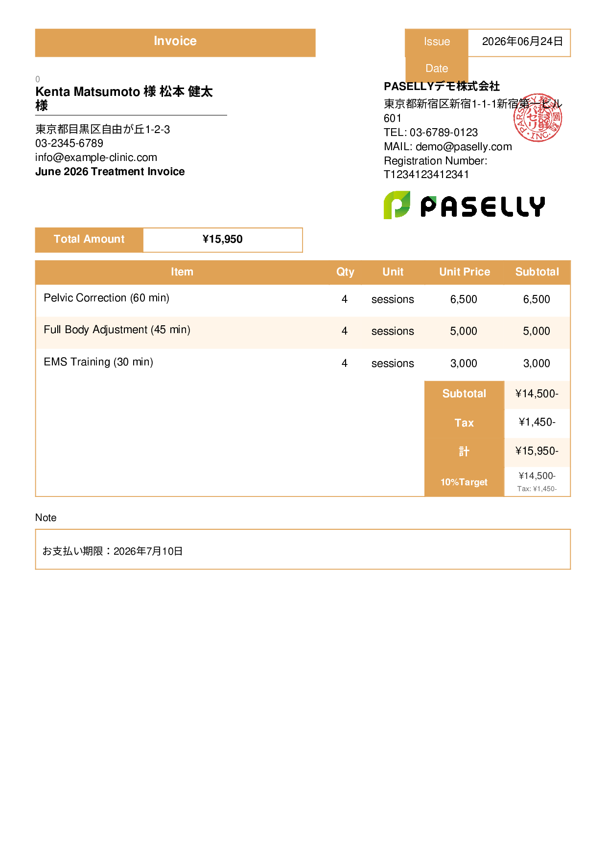 Bonesetter Monthly Treatment Invoice - Standard 3