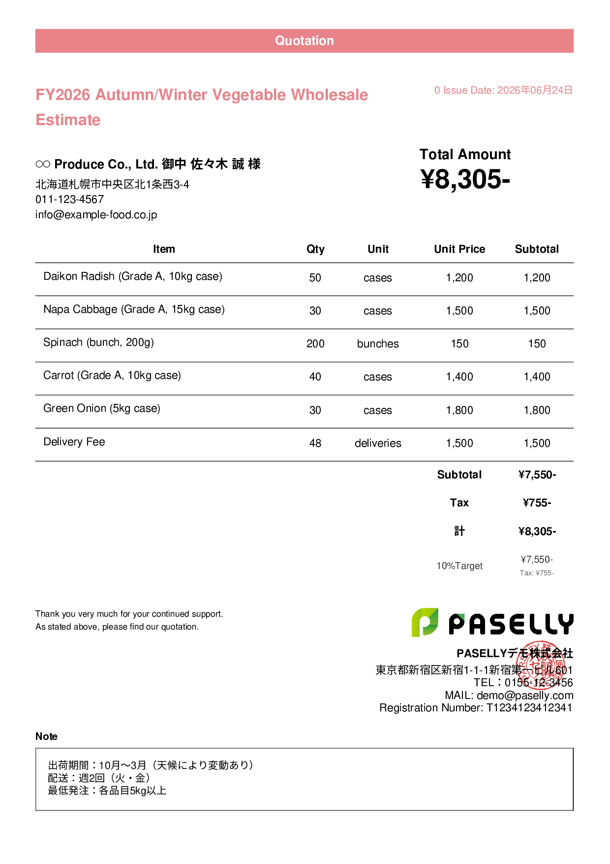 Agricultural Produce Wholesale Estimate - Casual