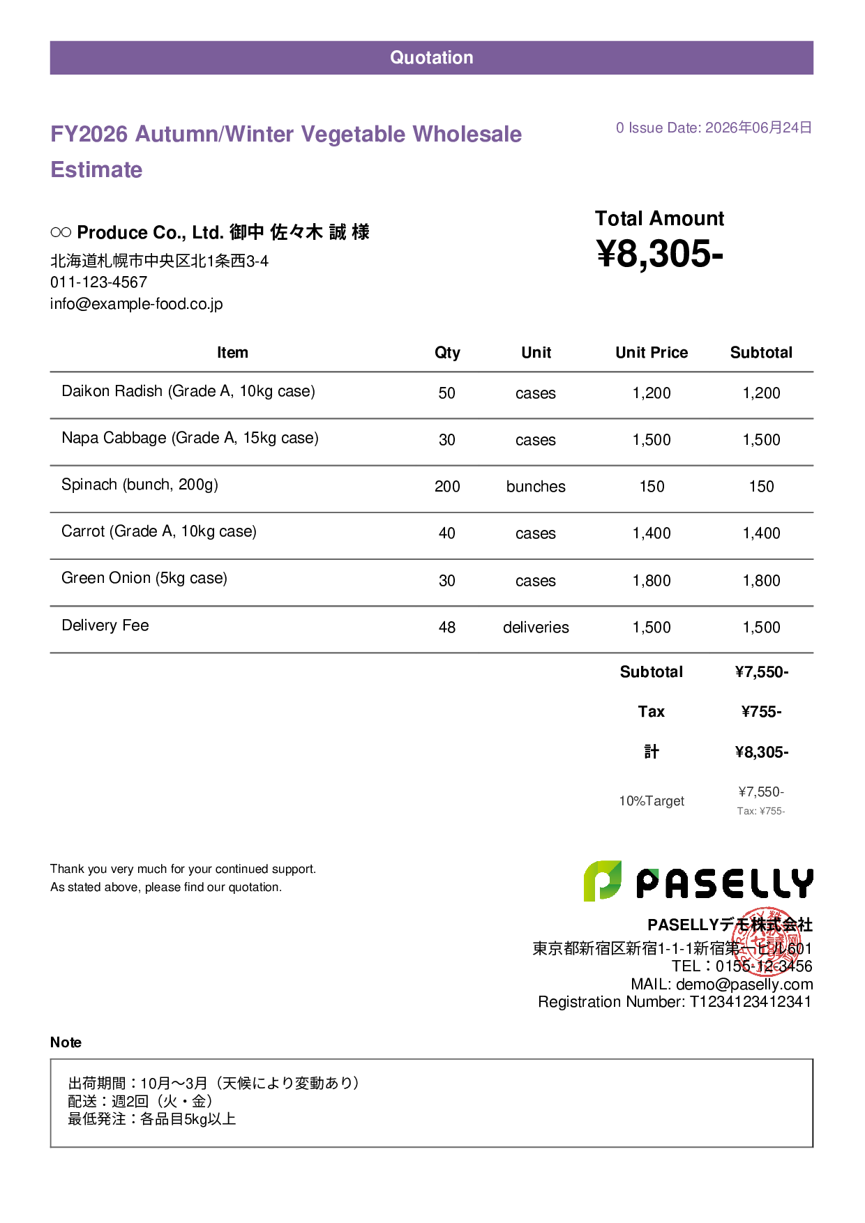 Agricultural Produce Wholesale Estimate - Casual