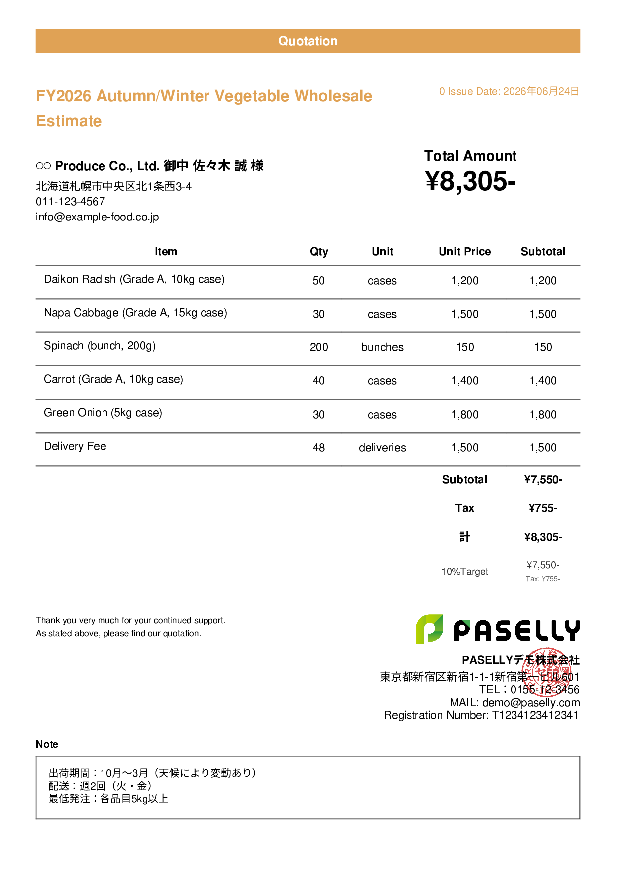 Agricultural Produce Wholesale Estimate - Casual