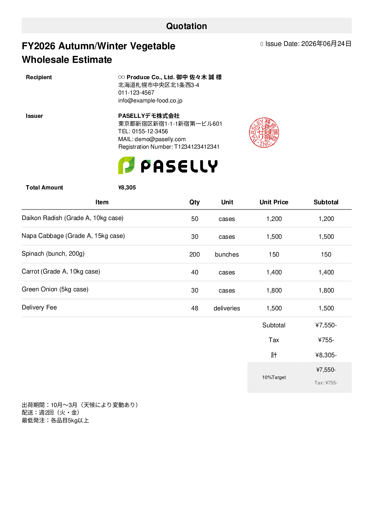 Agricultural Produce Wholesale Estimate - Simple 1