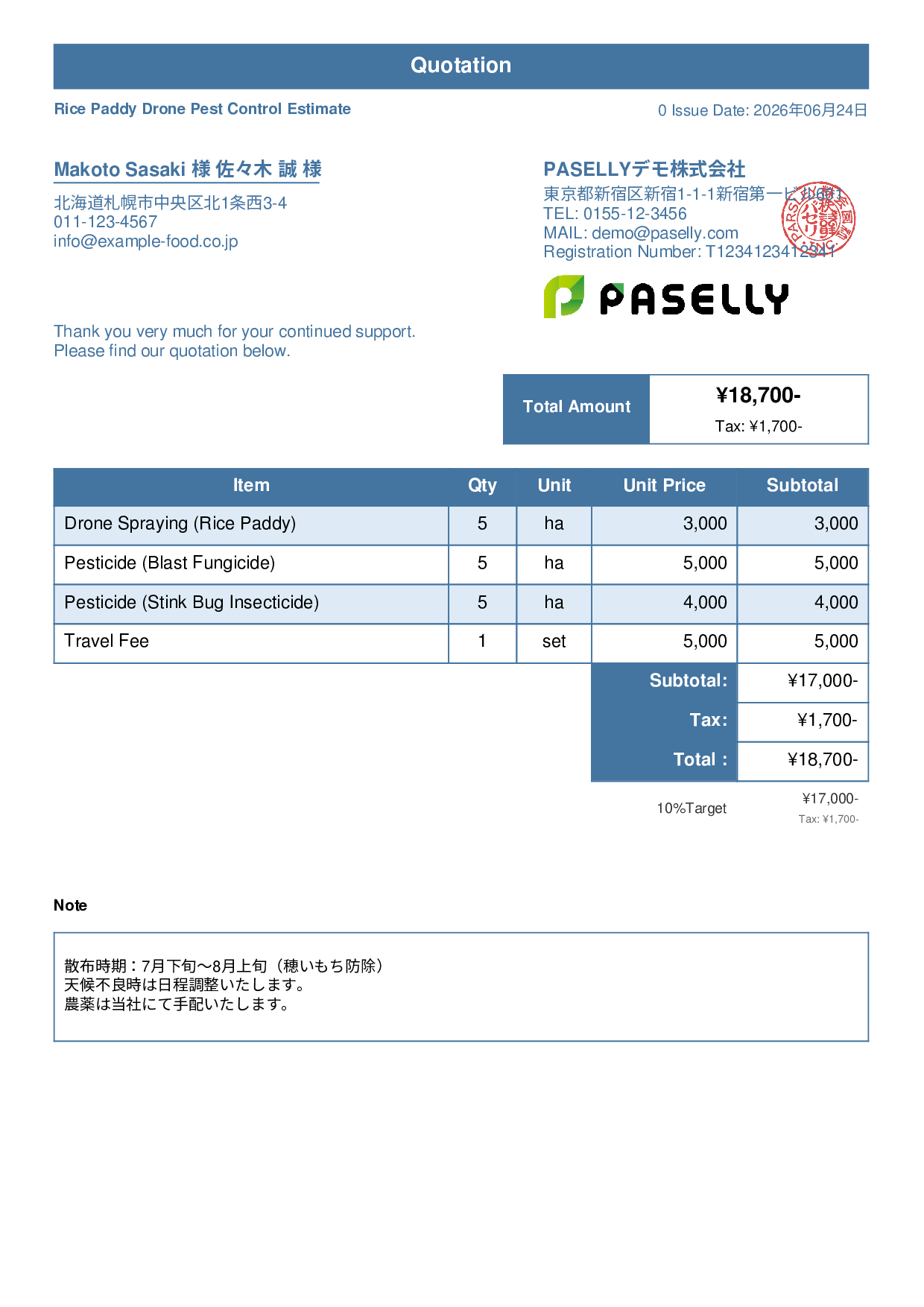 Agricultural Drone Spraying Estimate - Standard 1
