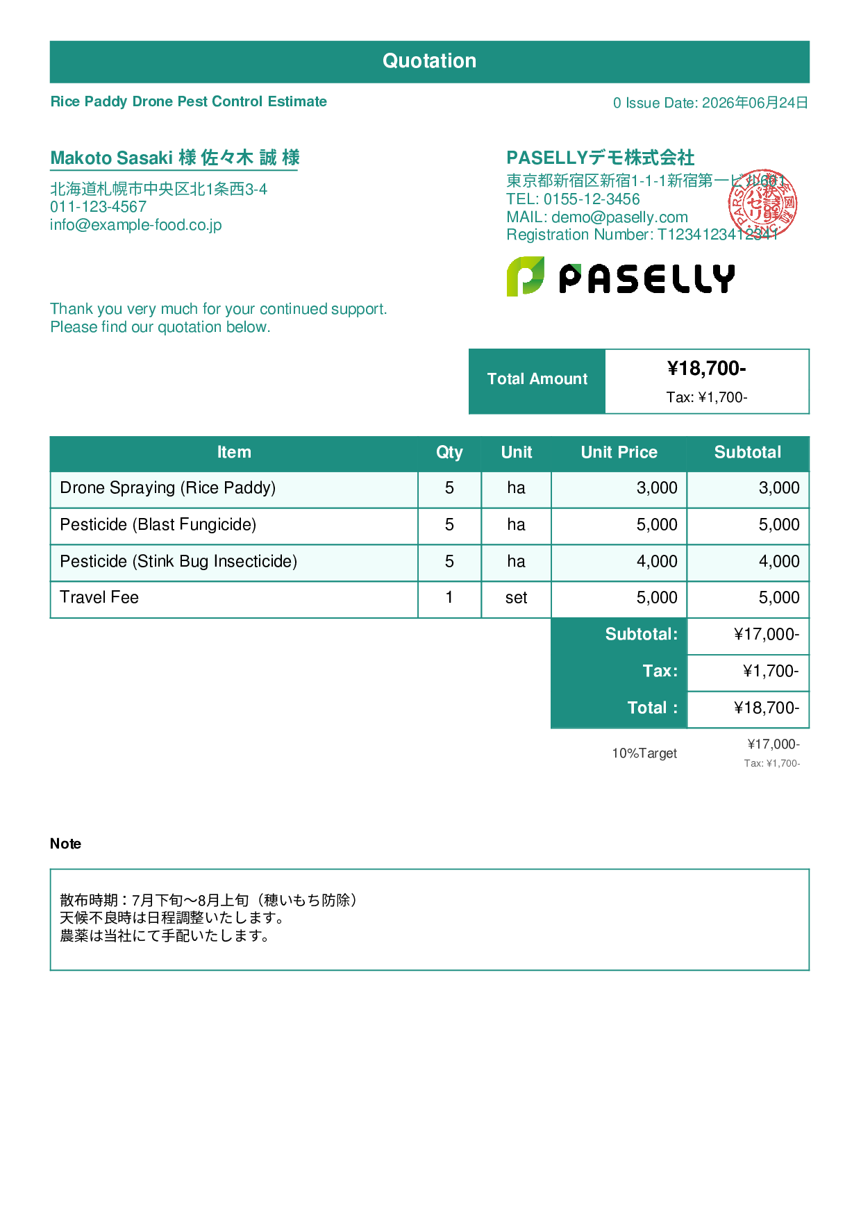 Agricultural Drone Spraying Estimate - Standard 1