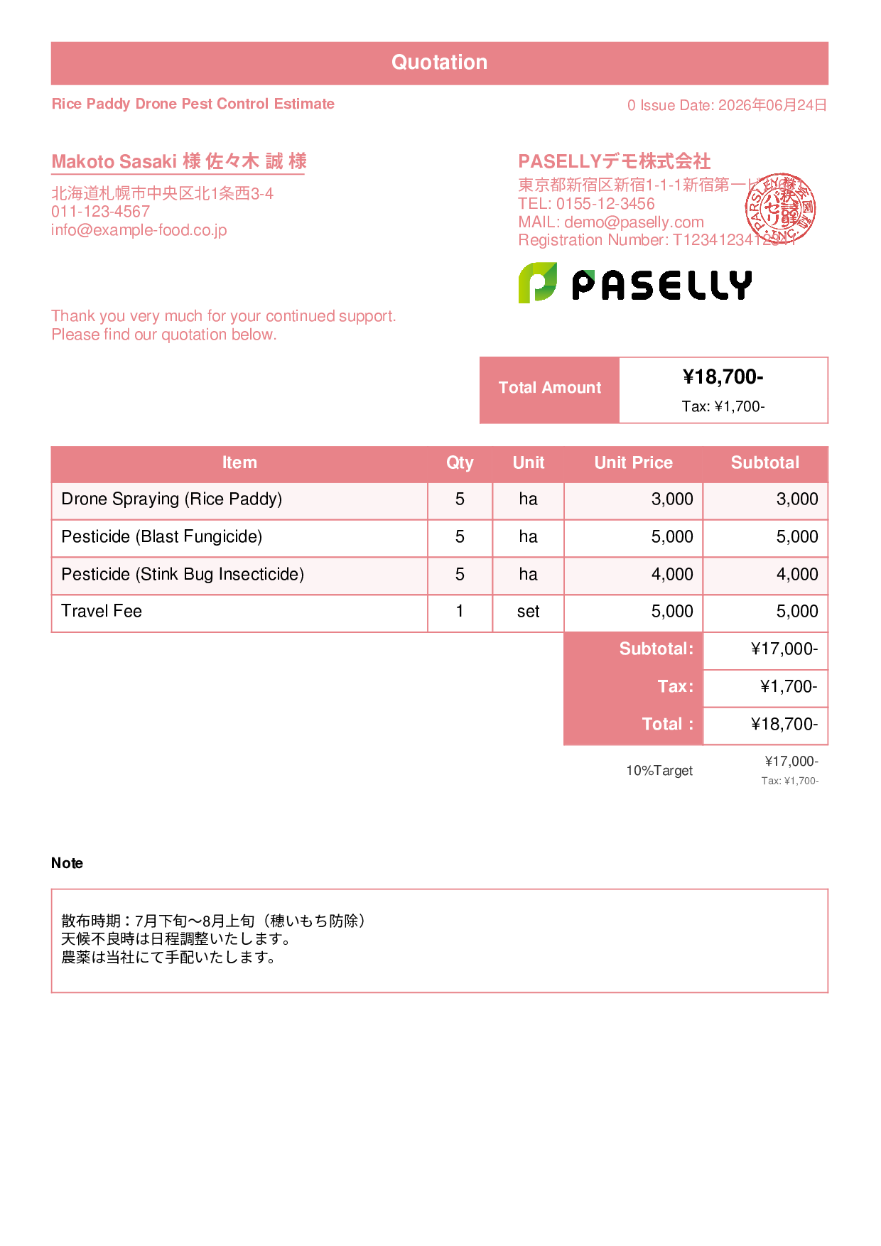 Agricultural Drone Spraying Estimate - Standard 1