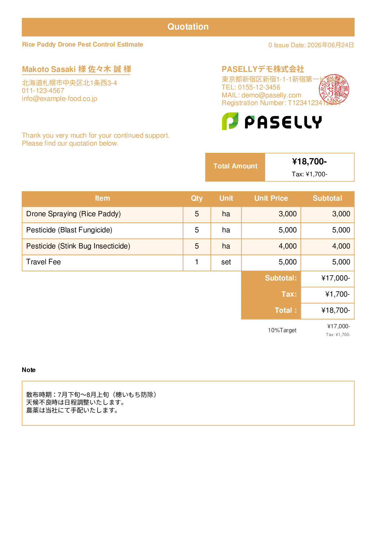 Agricultural Drone Spraying Estimate - Standard 1