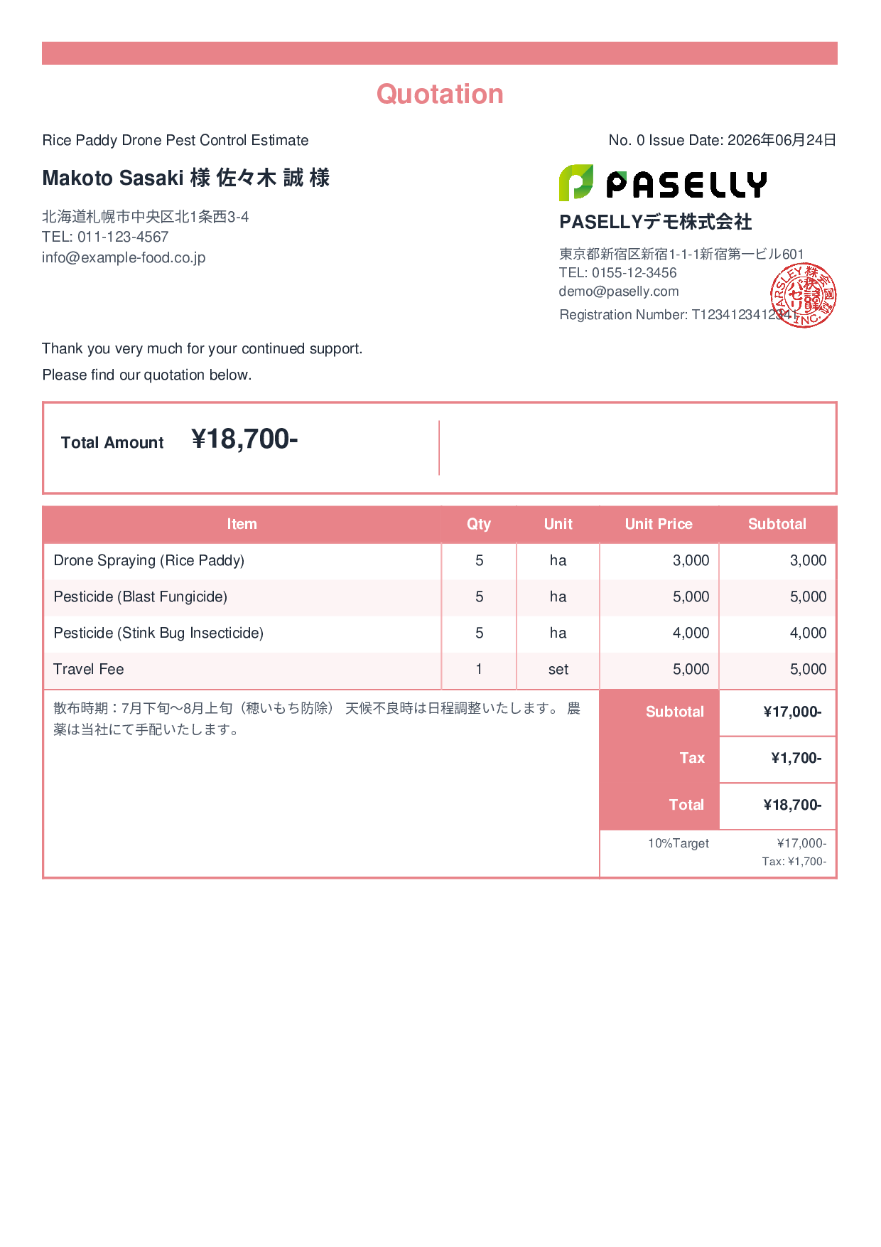 Agricultural Drone Spraying Estimate - Standard 2