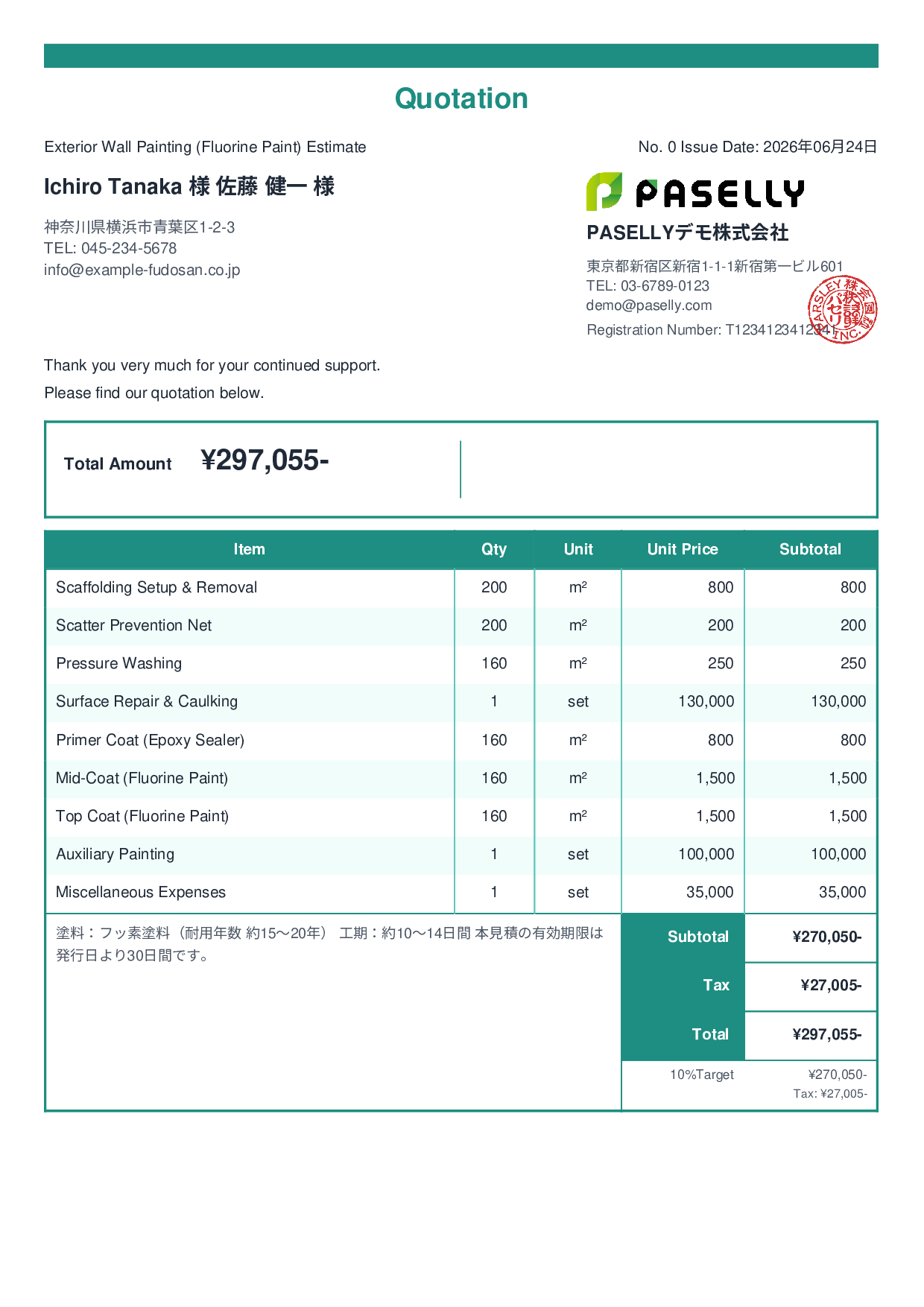 Exterior Wall Painting Estimate (Fluorine Paint) - Standard 2