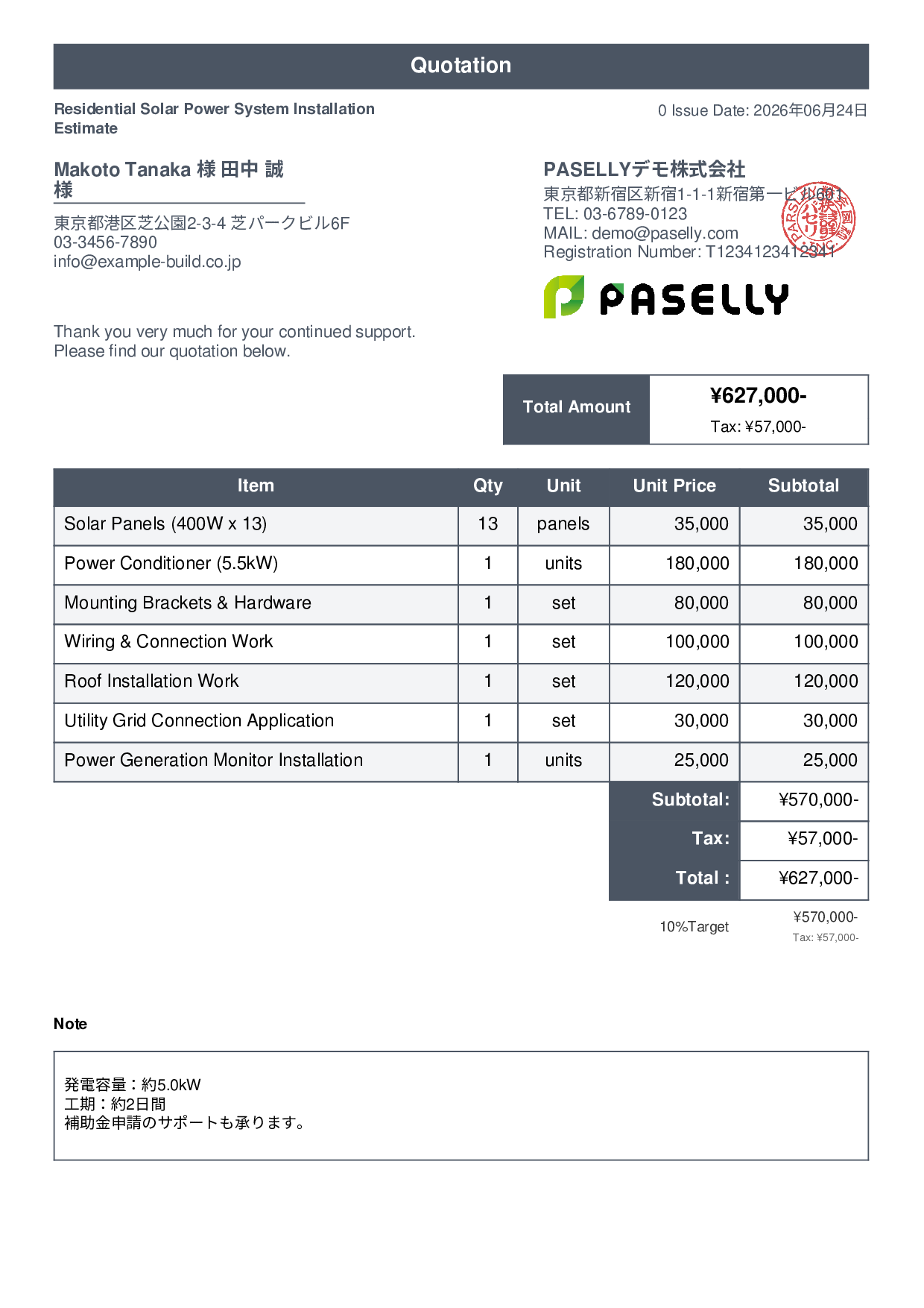 Solar Panel Installation Estimate - Standard 1