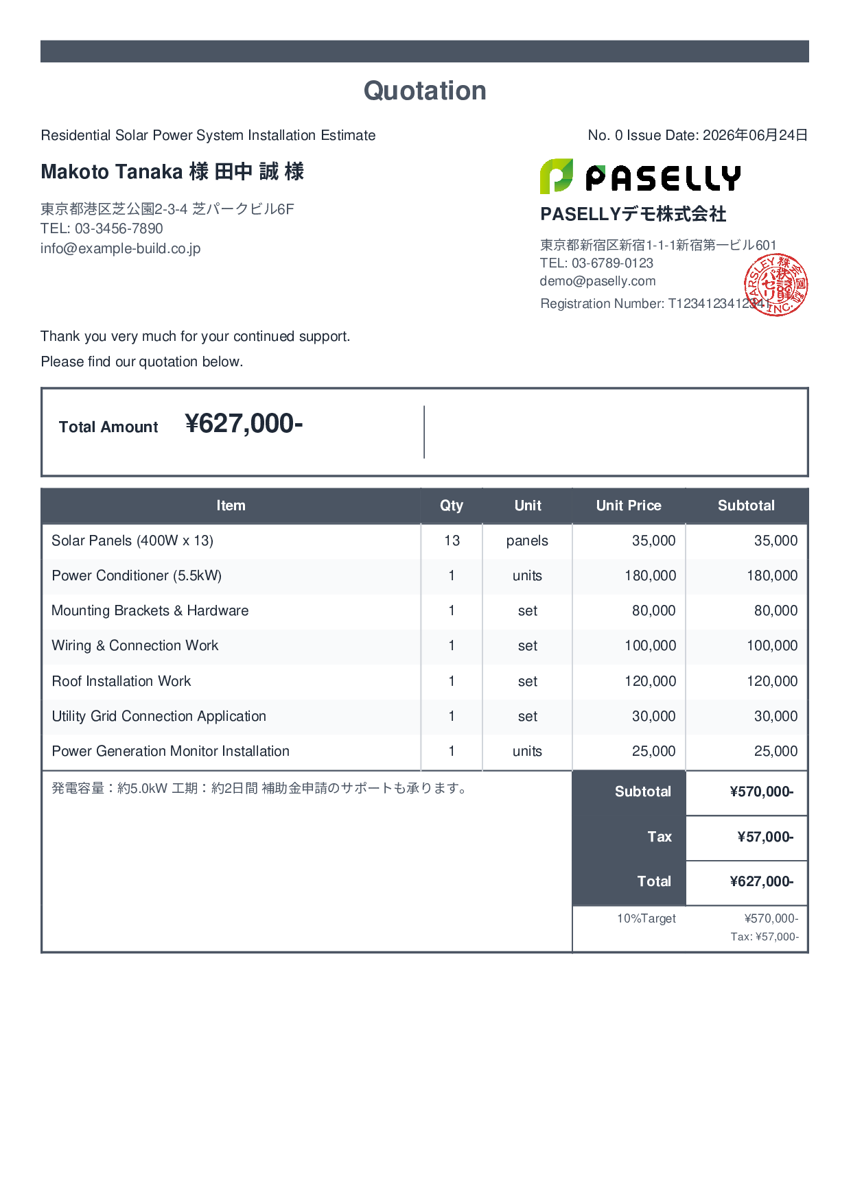 Solar Panel Installation Estimate - Standard 2