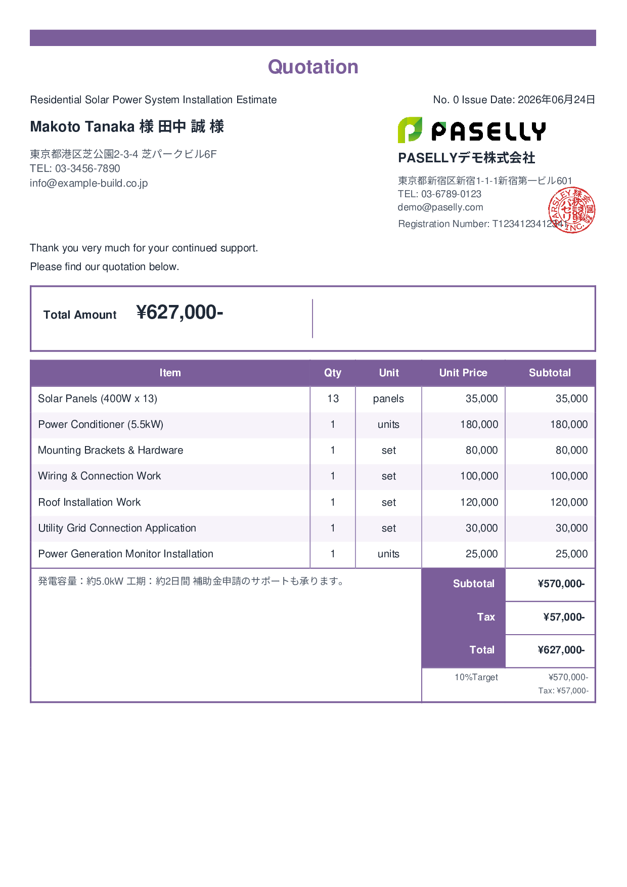 Solar Panel Installation Estimate - Standard 2