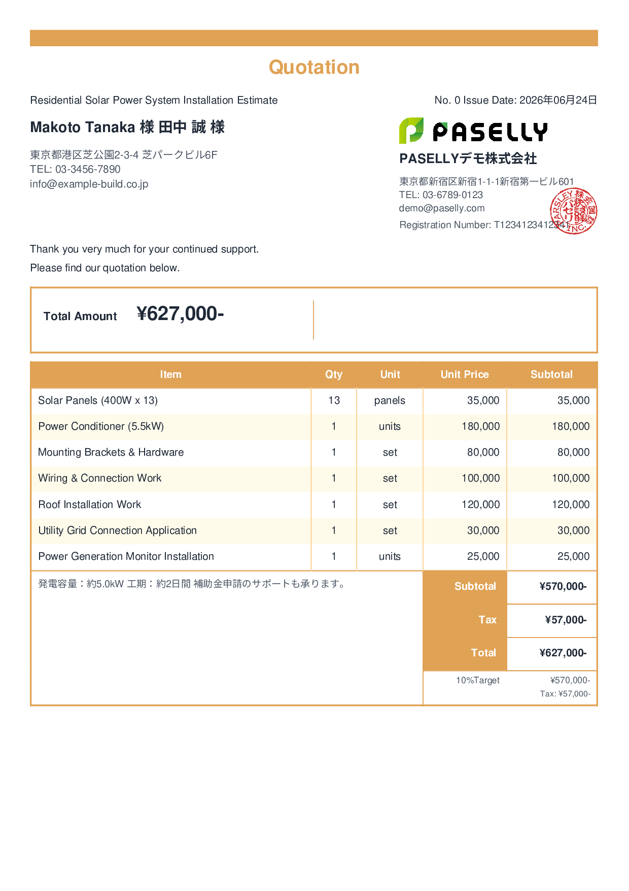 Solar Panel Installation Estimate - Standard 2