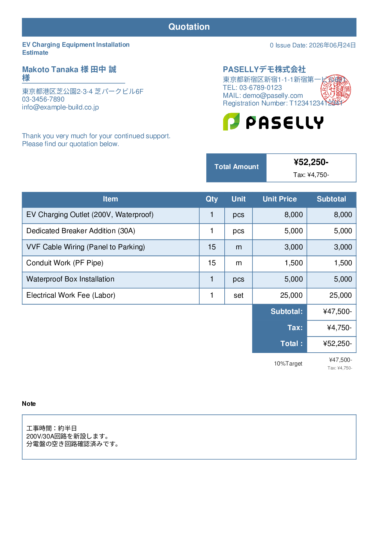 EV Charger Installation Estimate - Standard 1