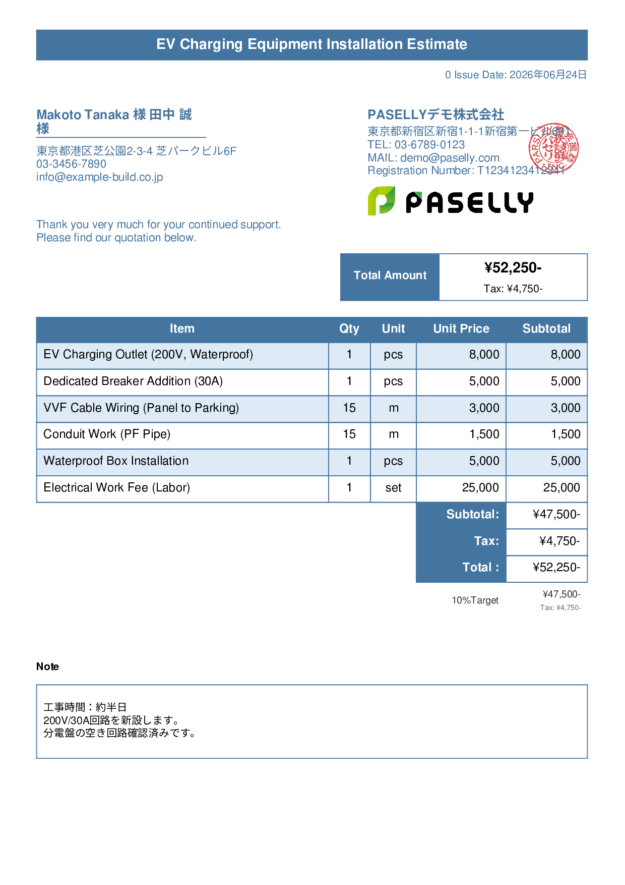 EV Charger Installation Estimate - Title Banner