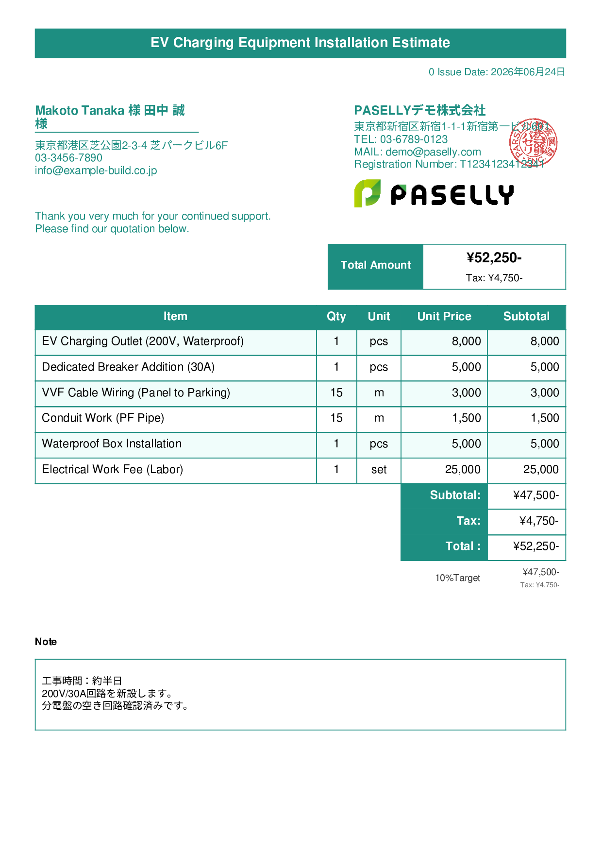 EV Charger Installation Estimate - Title Banner