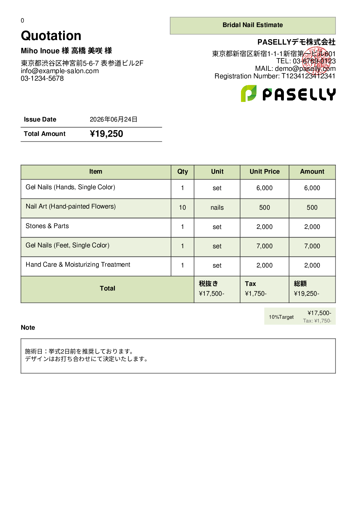Nail Salon Menu Estimate - Panel