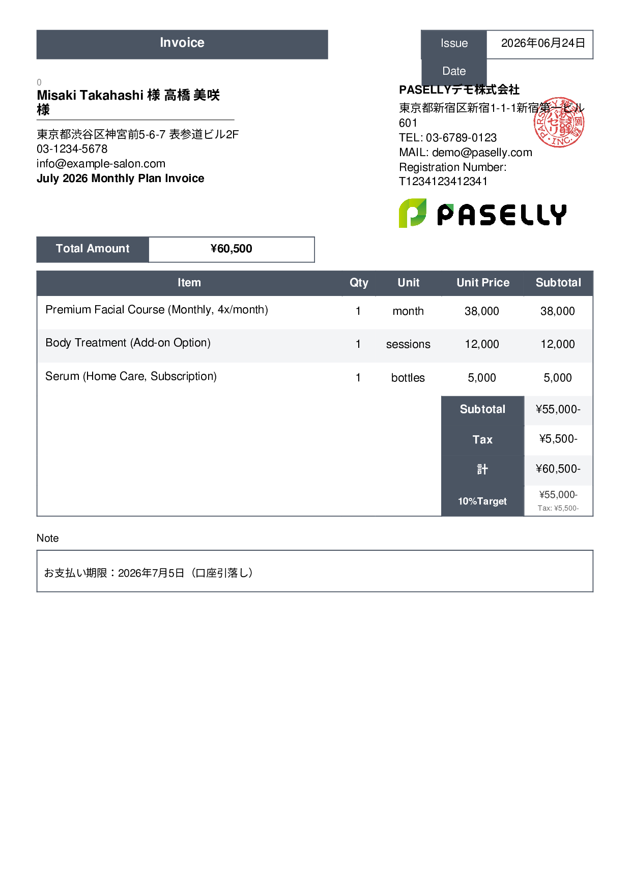 Esthetic Salon Monthly Plan Invoice - Standard 3